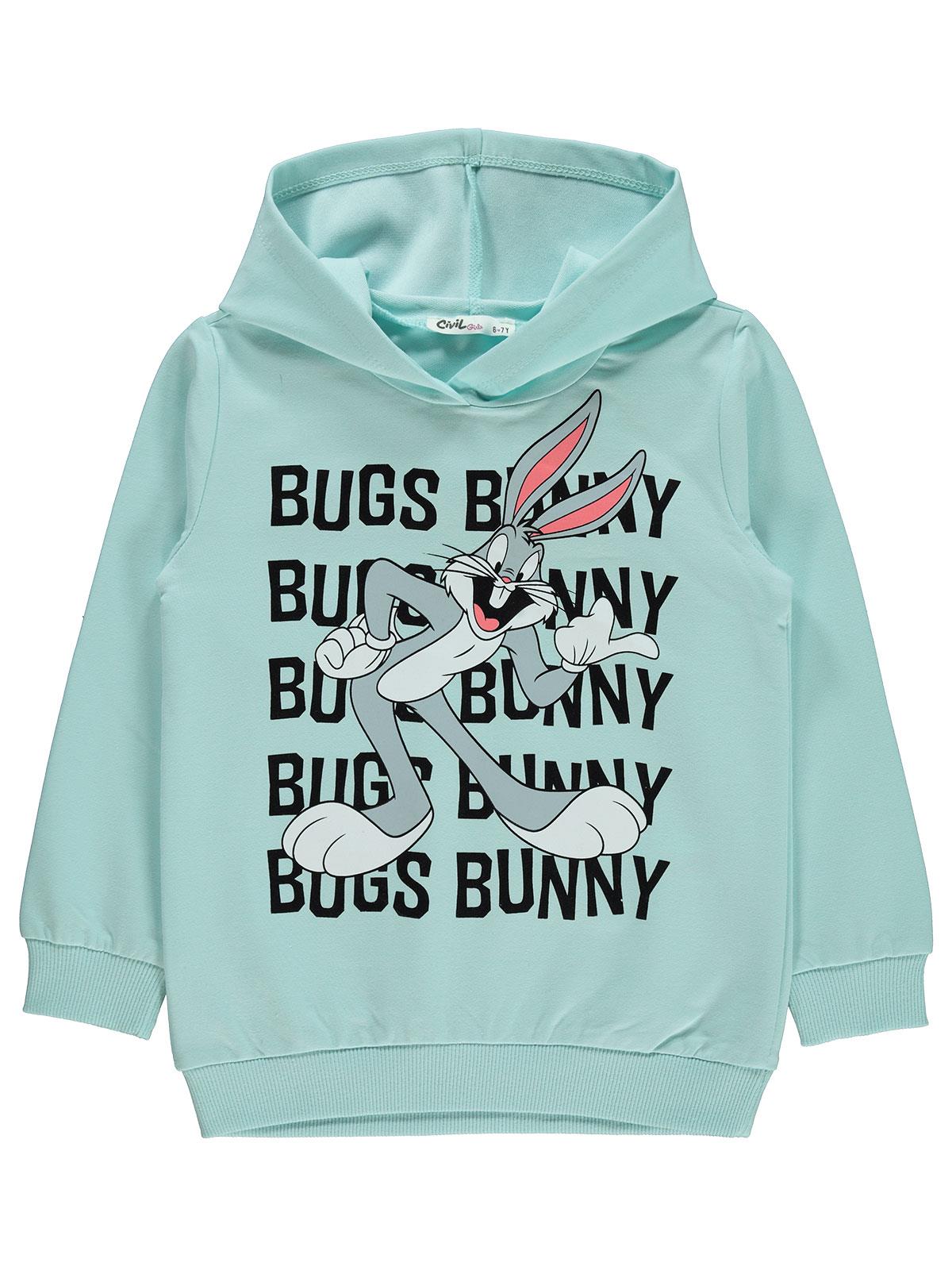 Bugs Bunny Kız Çocuk Kapüşonlu Sweatshirt 6-9 Yaş Su Yeşili