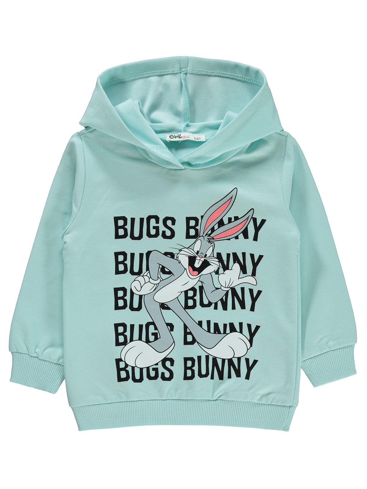 Bugs Bunny Kız Çocuk Kapüşonlu Sweatshirt 2-5 Yaş Su Yeşili