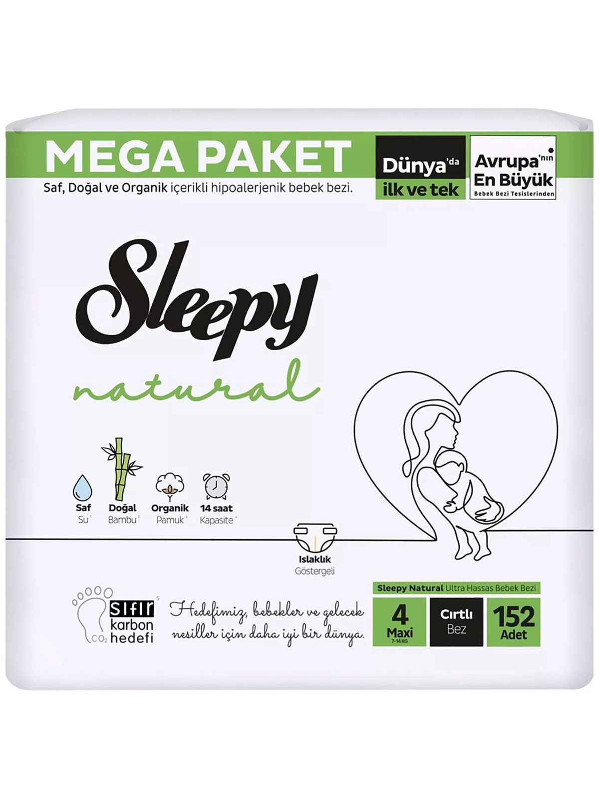 Sleepy Natural Bebek Bezi Mega Fırsat Paketi 4 Maxi 7-14 Kg 152 Adet