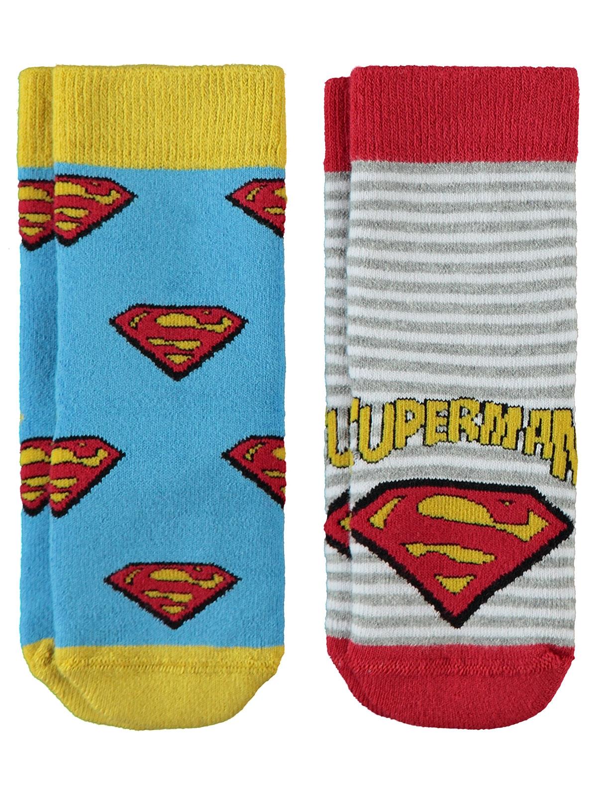 Süperman Erkek Çocuk 2'li Havlu Soket Çorap 3-11 Yaş Mavi