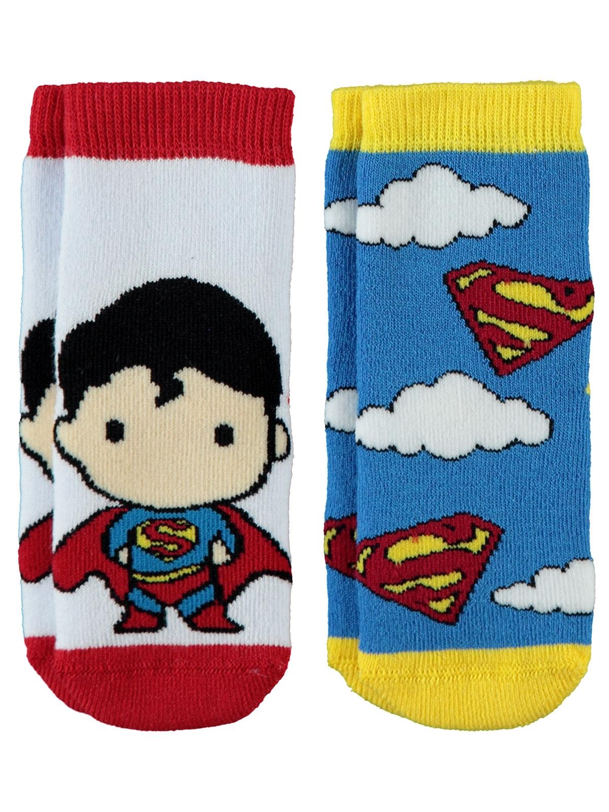Süperman Erkek Bebek 2'li Havlu Çorap Set 0-12 Ay Beyaz