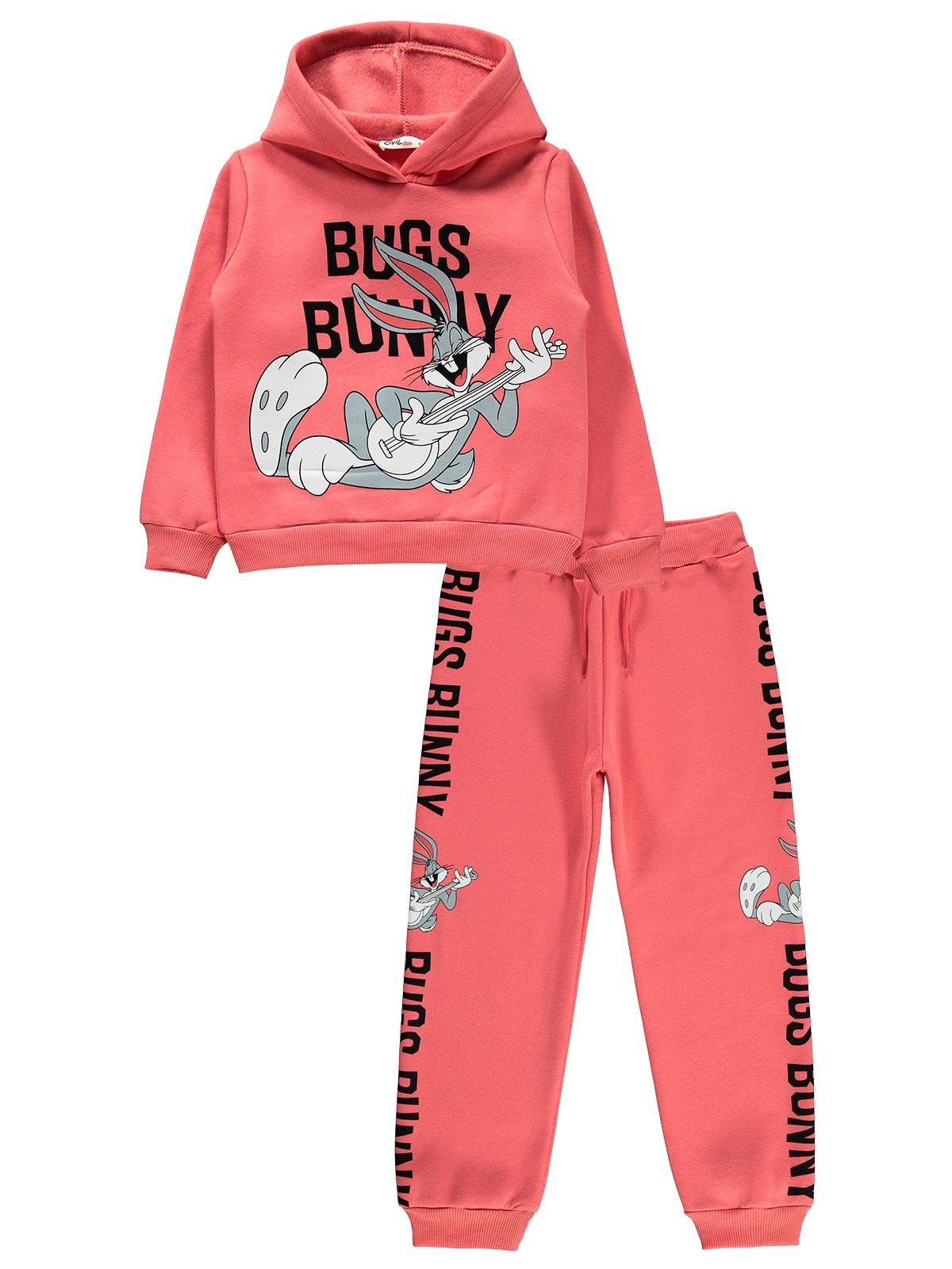 Bugs Bunny Kız Çocuk Eşofman Takımı 6-9 Yaş Mercan