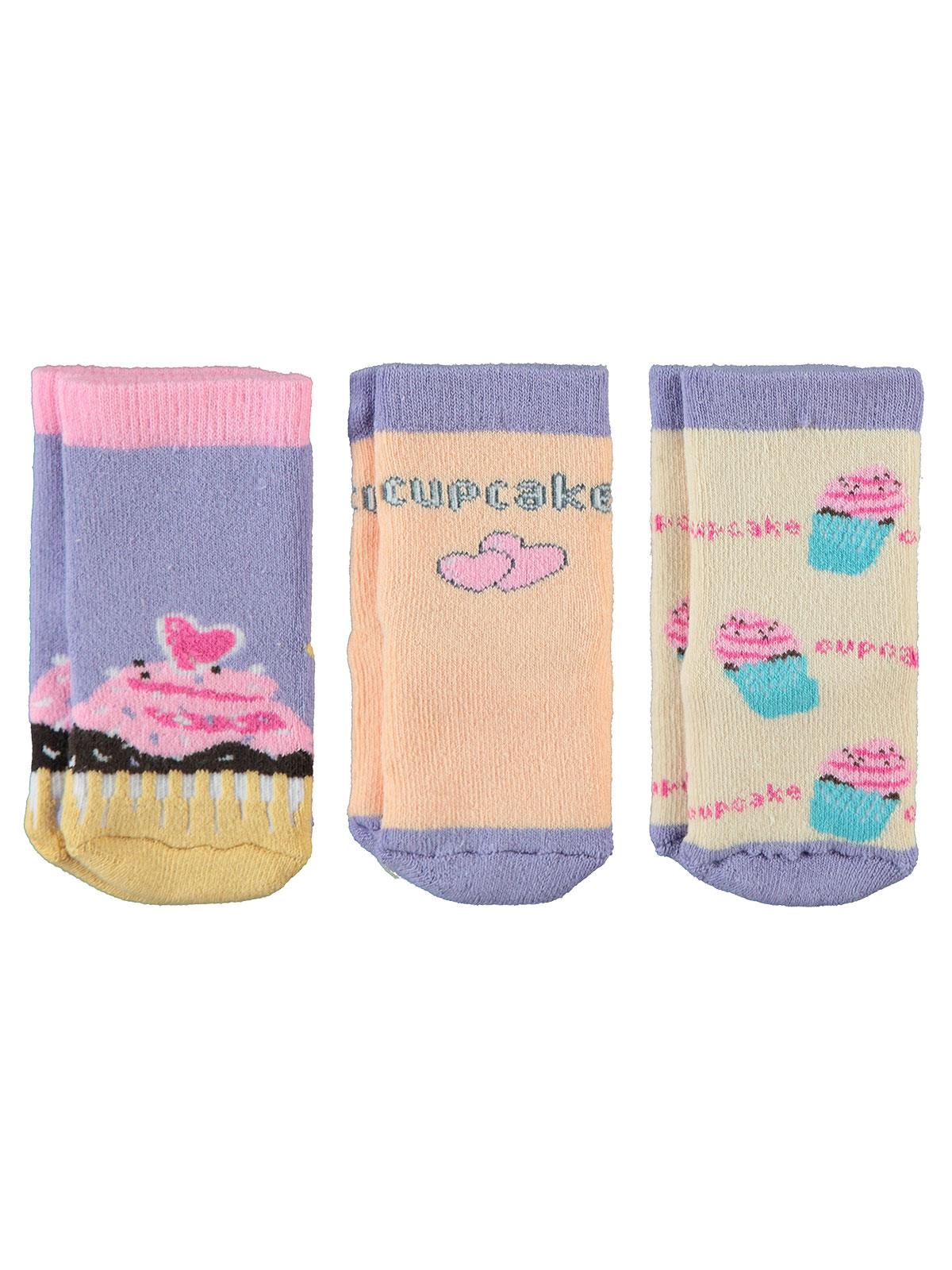Civil Baby Kız Bebek 3'lü Havlu Çorap Set 0-18 Ay Lila