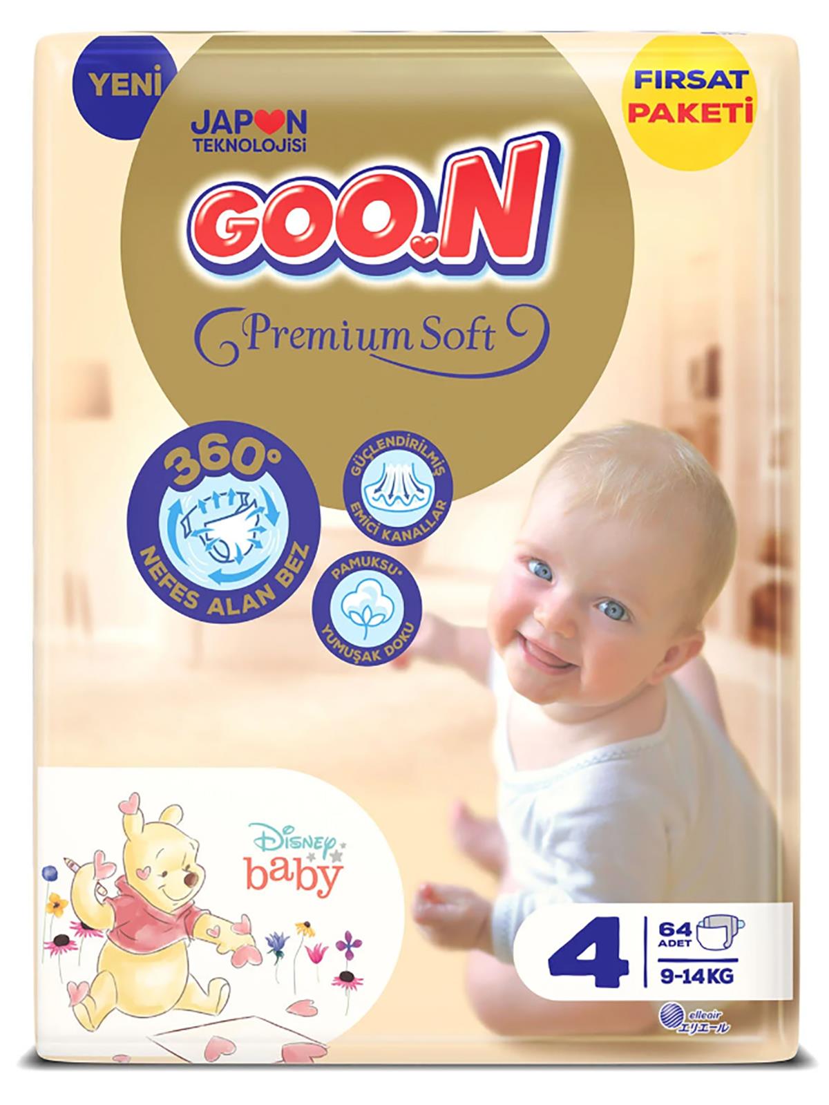 Goon Bebek Bezi Premium Soft 4 Beden Fırsat Paketi 64 Adet 9-14 kg