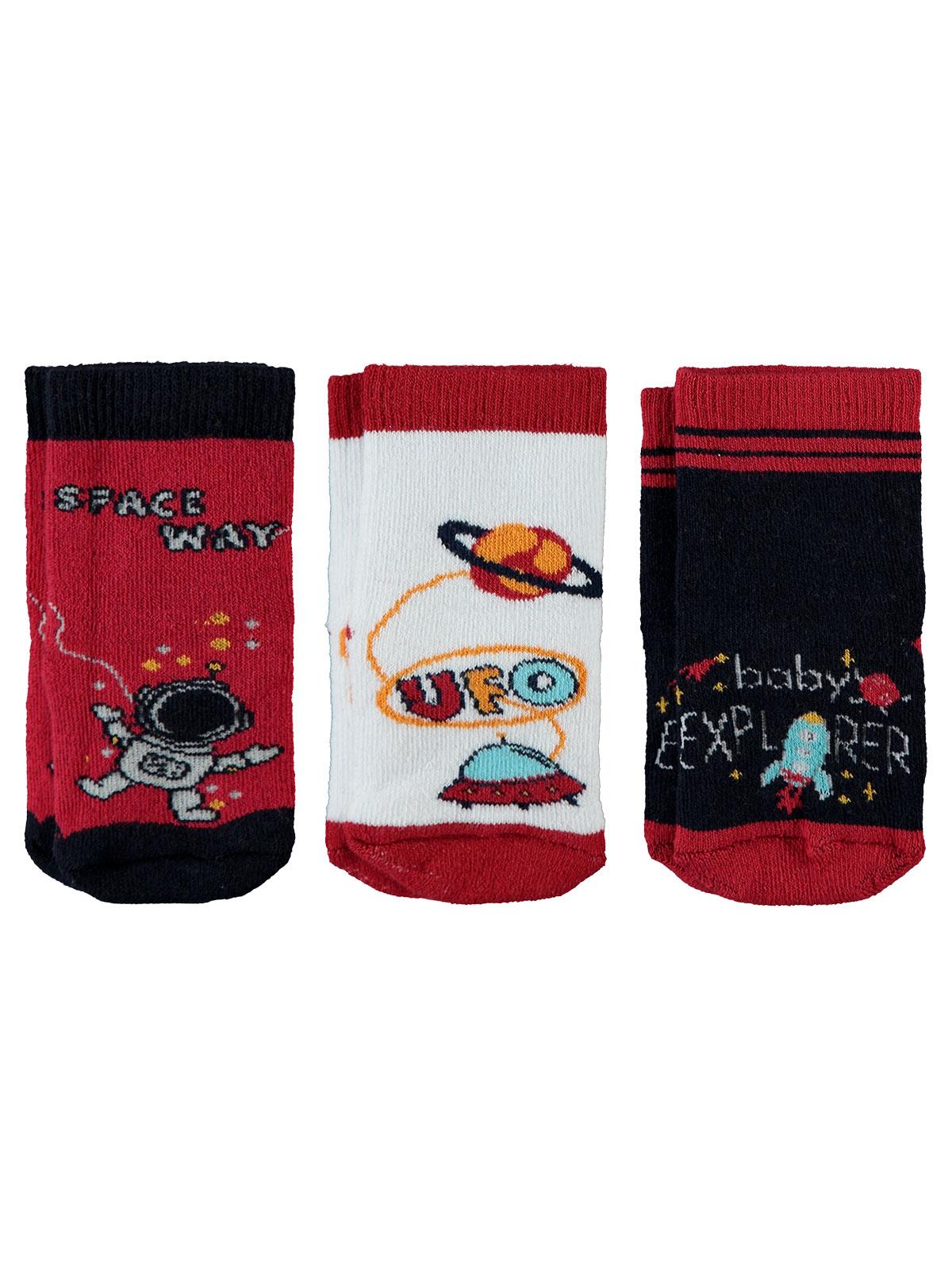Civil Baby Erkek Bebek 3'lü Havlu Çorap Set 0-18 Ay Beyaz