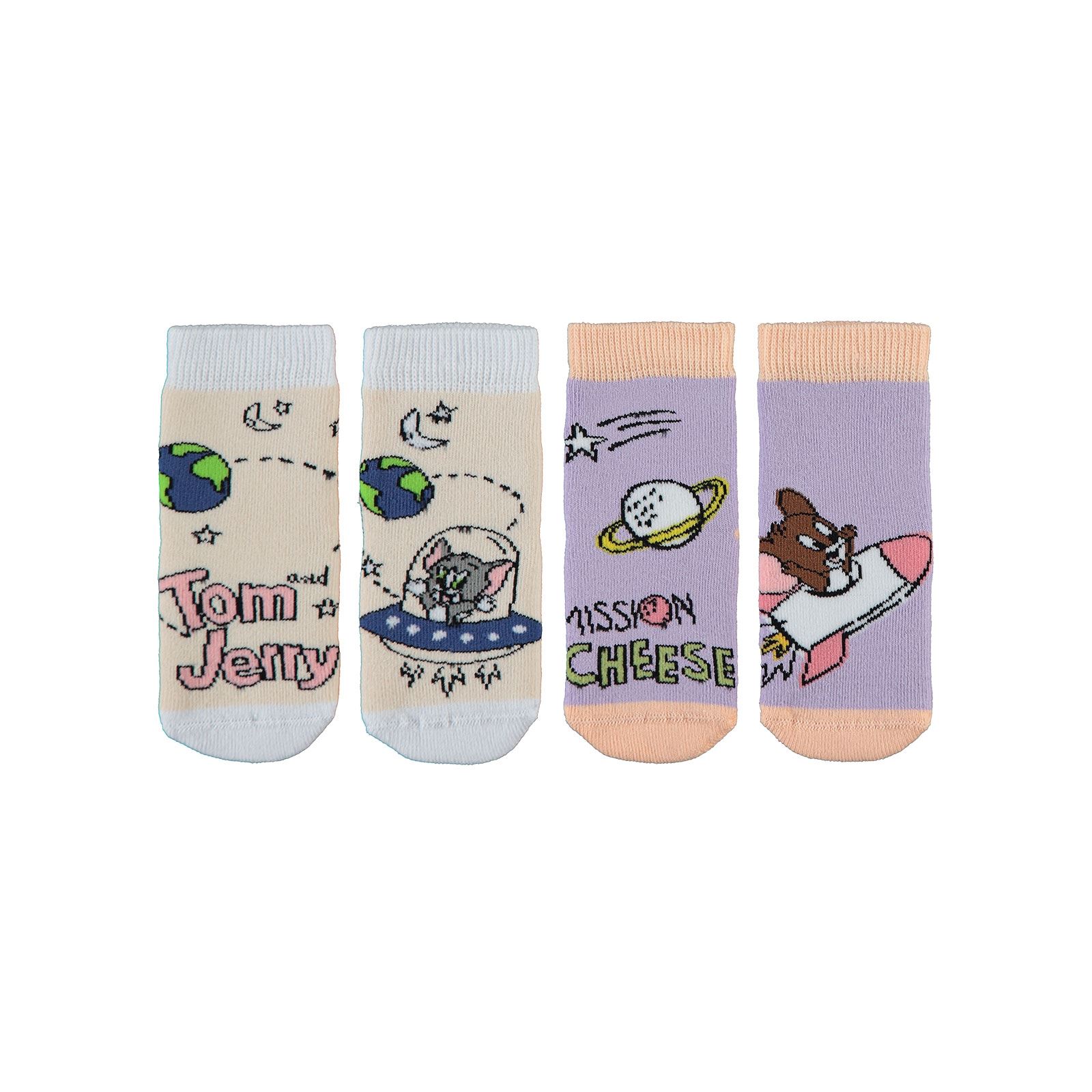 Tom And Jerry Kız Bebek 2'li Havlu Çorap Set 0-18 Ay Lila