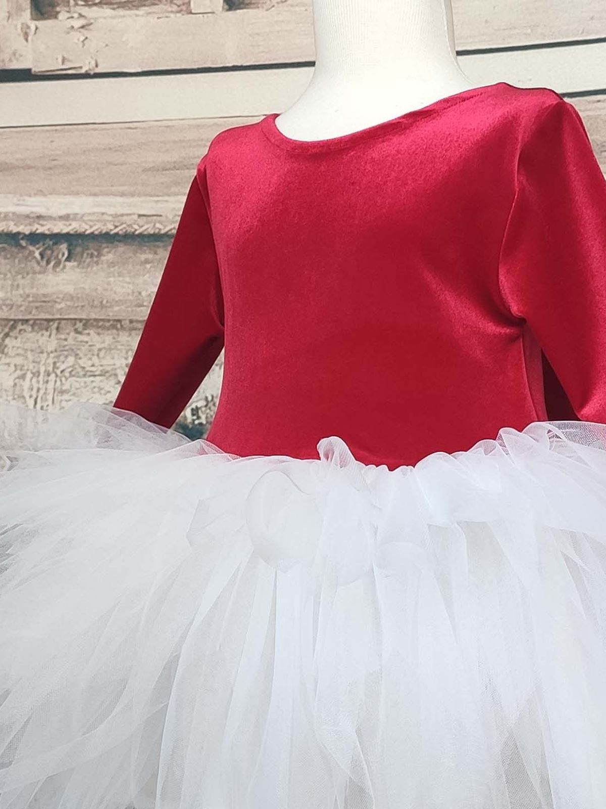 Shecco Kız Çocuk Kadife Tüllü Doğum Günü Bandanalı Elbisesi Kırmızı-Beyaz