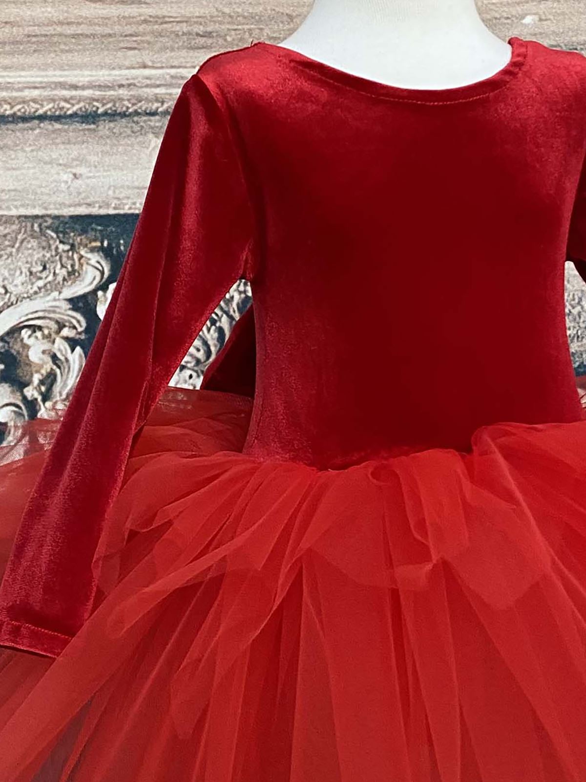 Shecco Kız Çocuk Kadife Tüllü Doğum Günü Bandanalı Elbisesi Kırmızı