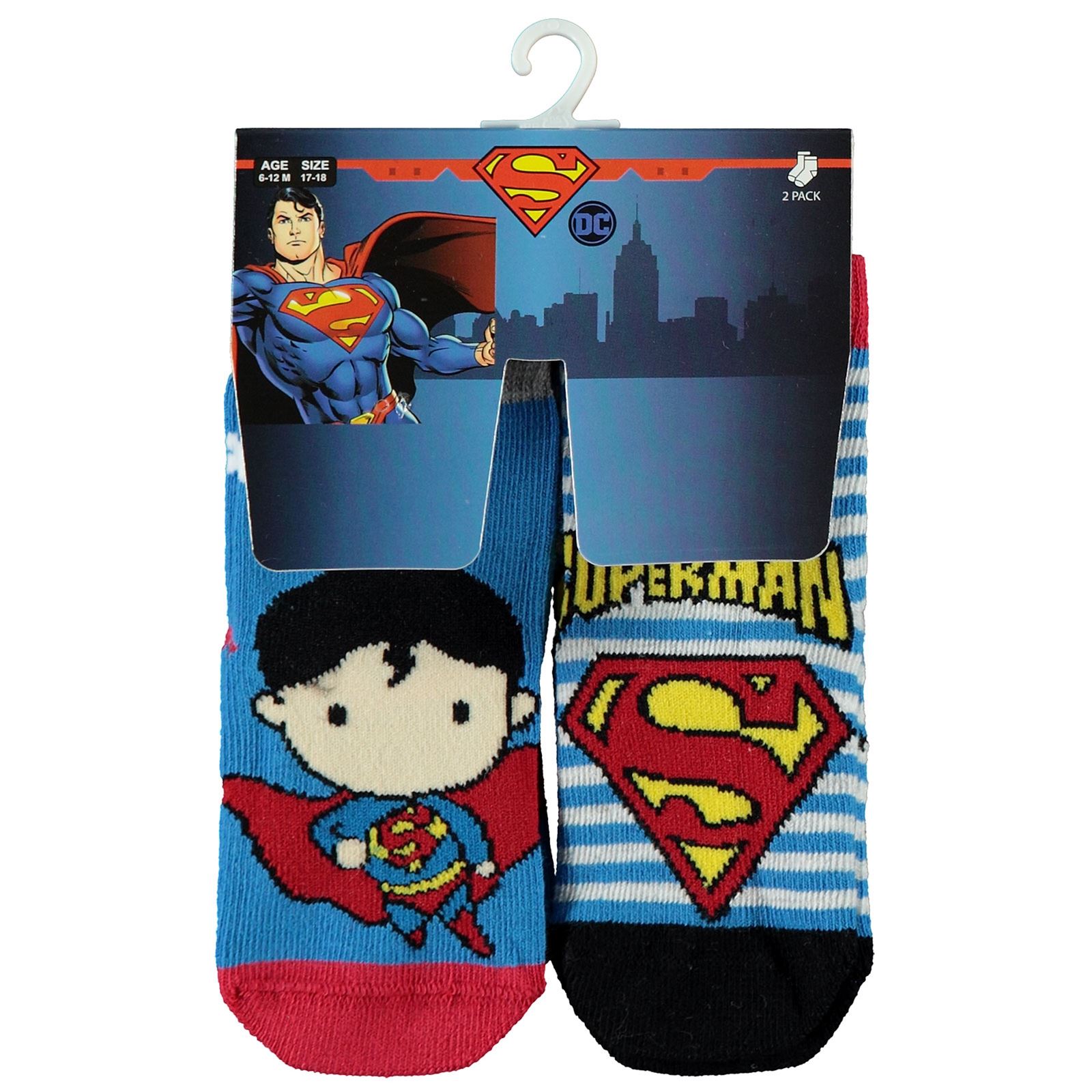 Süperman Erkek Bebek 2'li Çorap Set 0-24 Ay Saks Mavisi