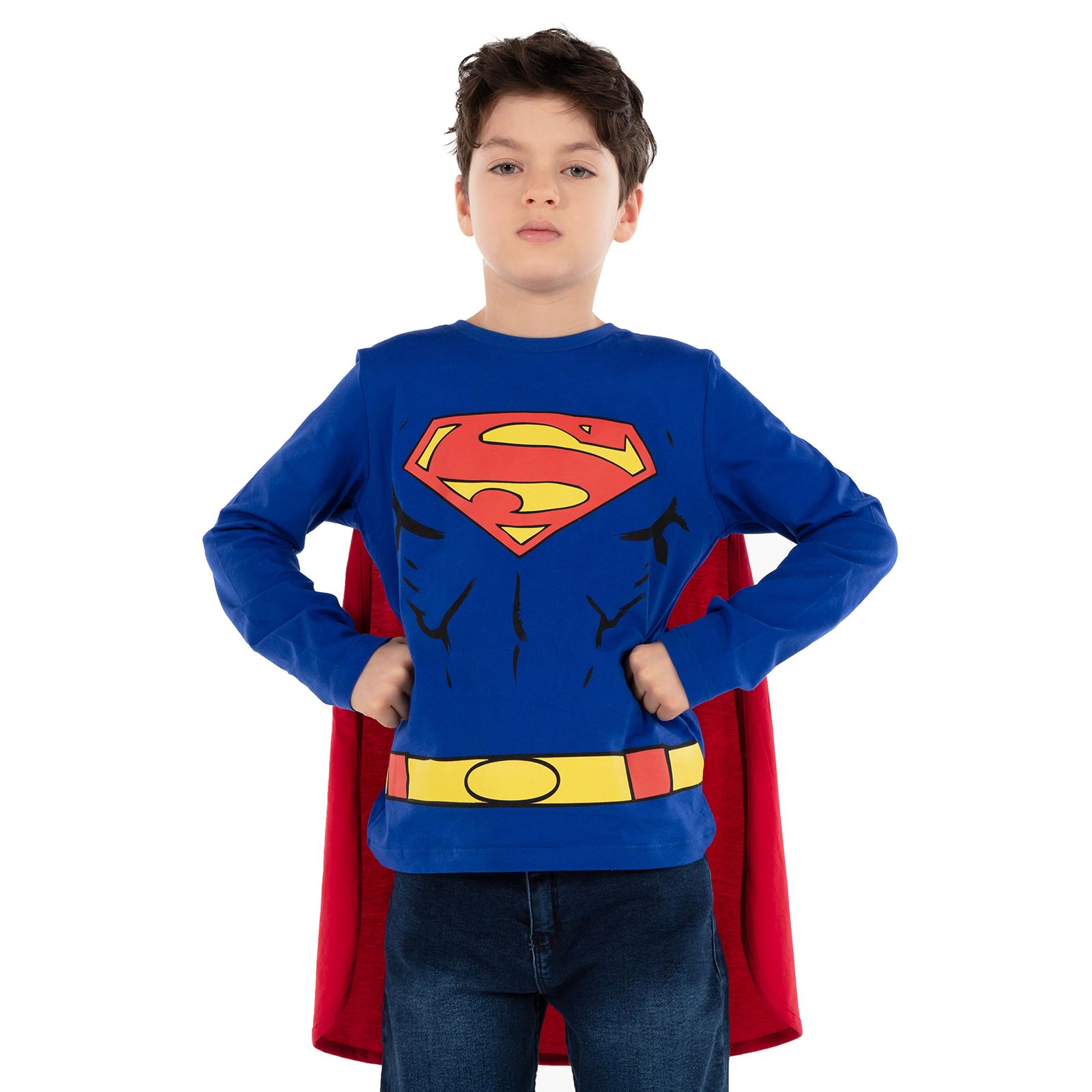 Superman Erkek Çocuk Pelerinli Sweatshirt  6-9 Yaş Saks Mavisi