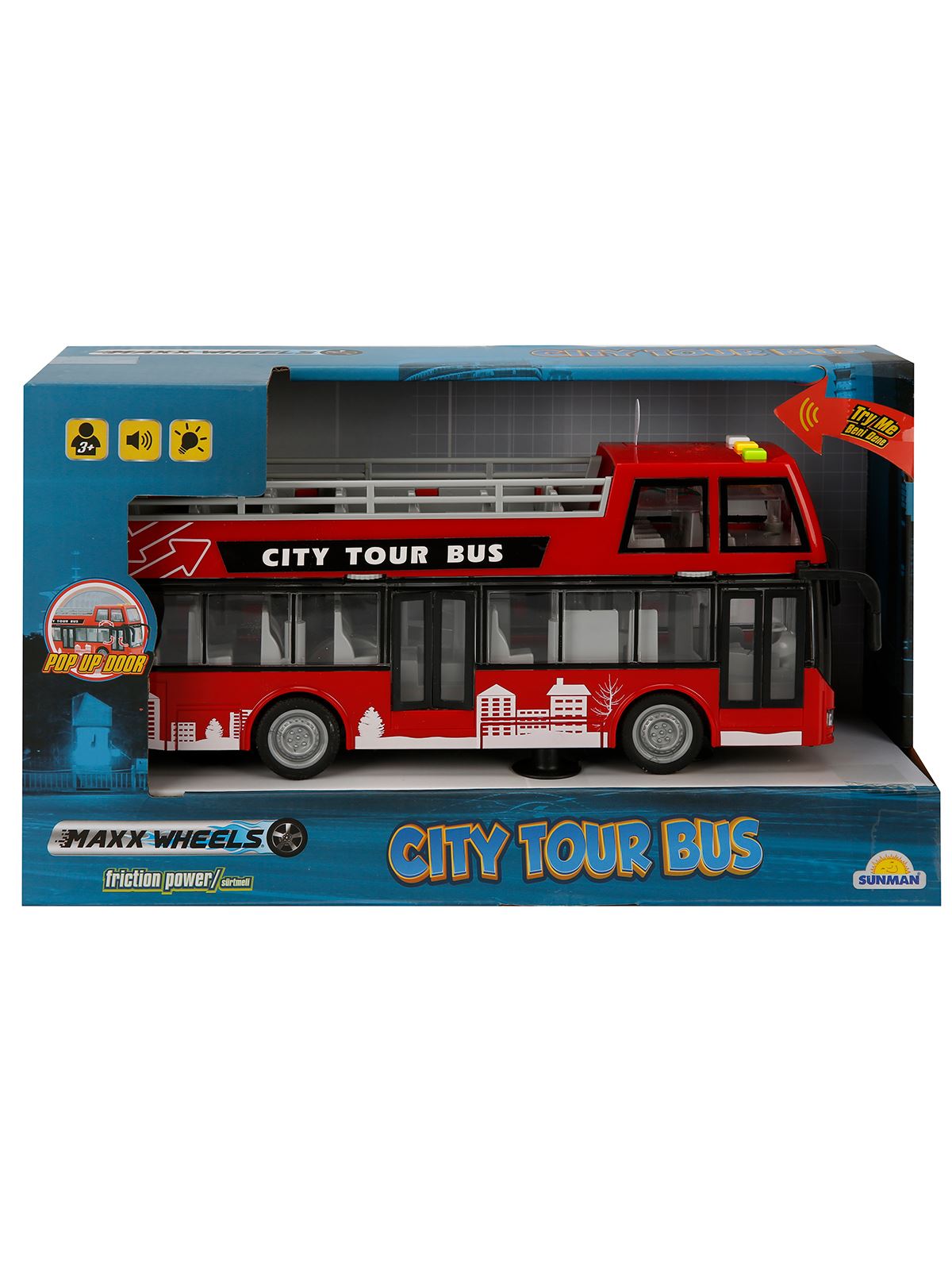 Sunman Maxx Wheels Sesli ve Işıklı Şehir Otobüsleri Kırmızı