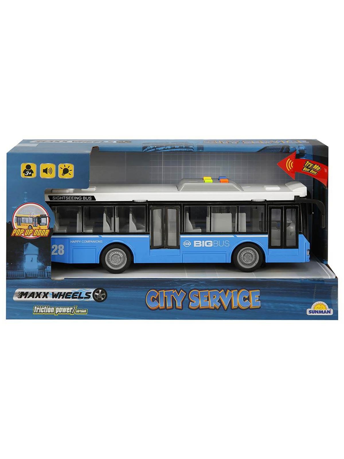Sunman 1:16 Maxx Wheels Sesli ve Işıklı Şehir Otobüsleri Mavi