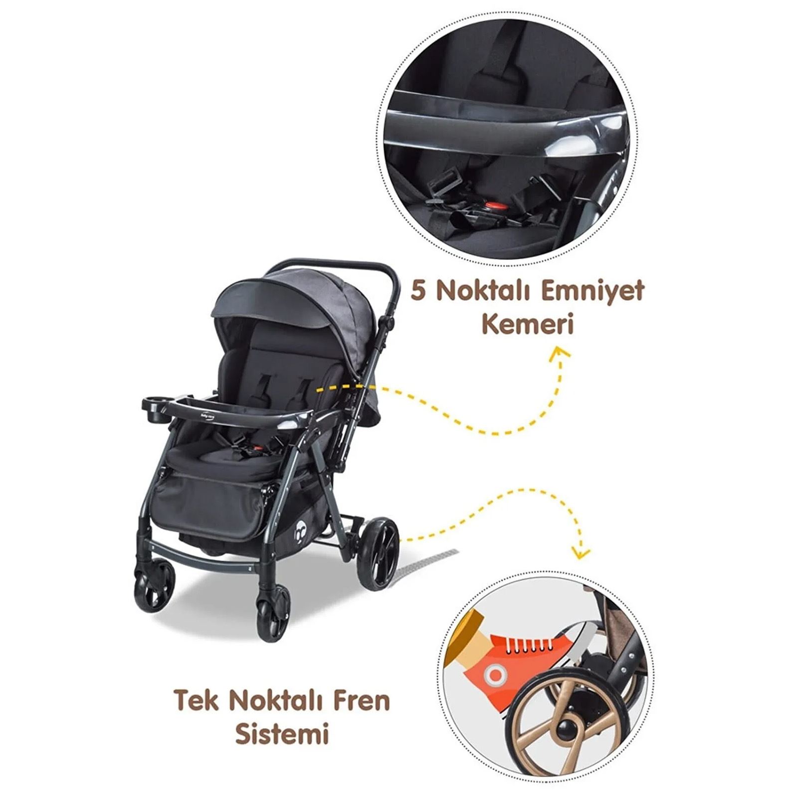 Babycare Combo Maxi Pro Çift Yönlü Bebek Arabası Siyah