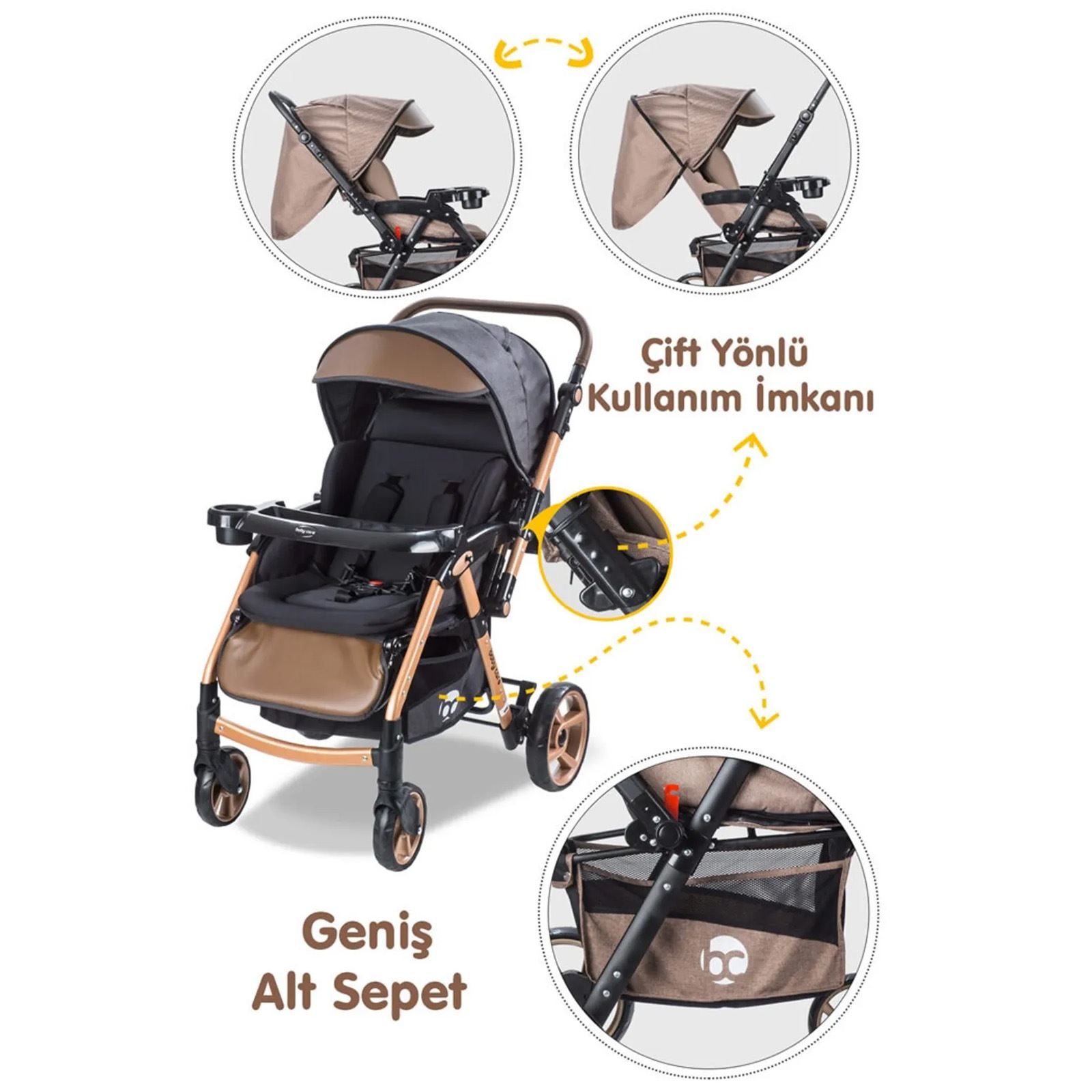 Babycare Combo Maxi Pro Çift Yönlü Bebek Arabası Gold