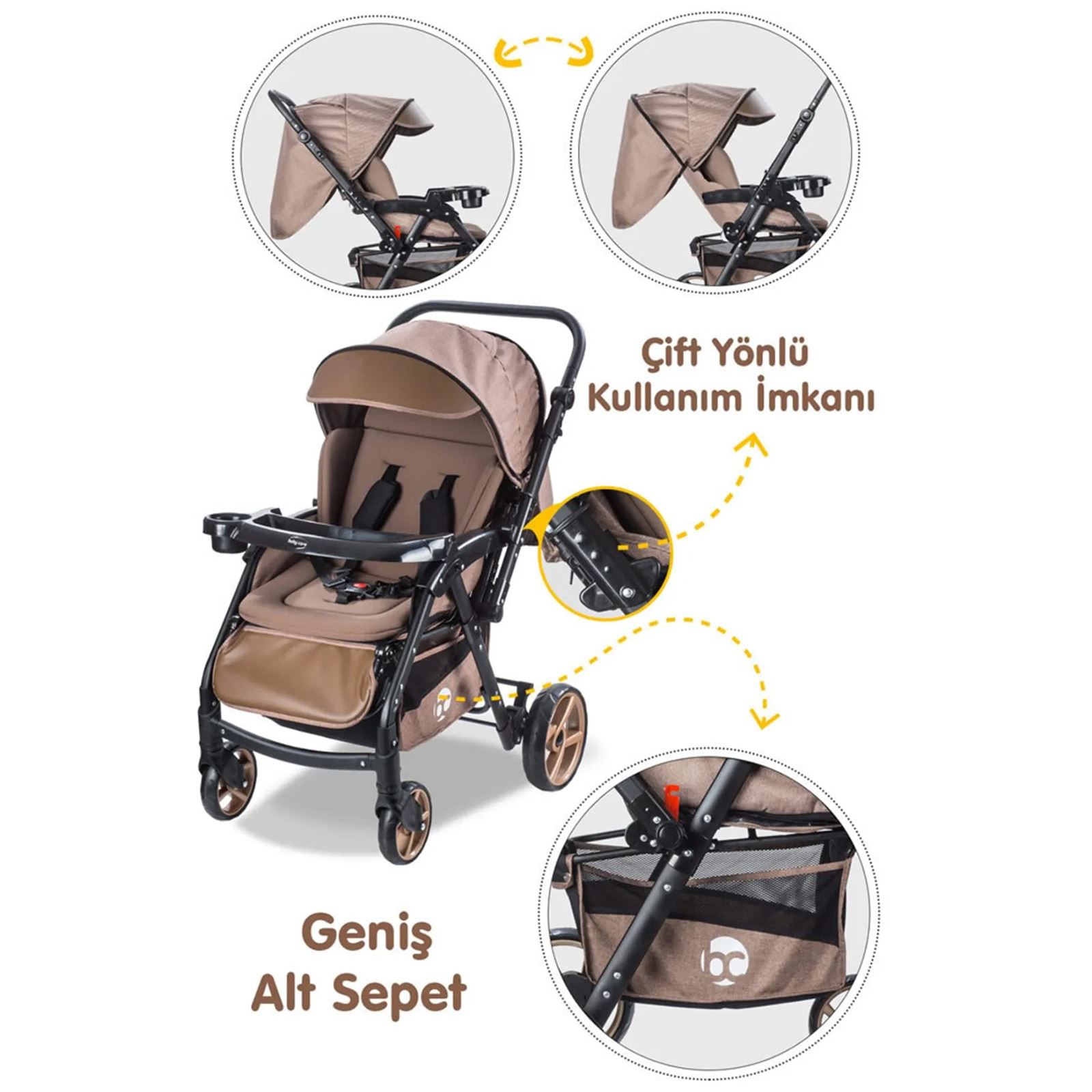 Babycare Combo Maxi Pro Çift Yönlü Bebek Arabası Kahverengi