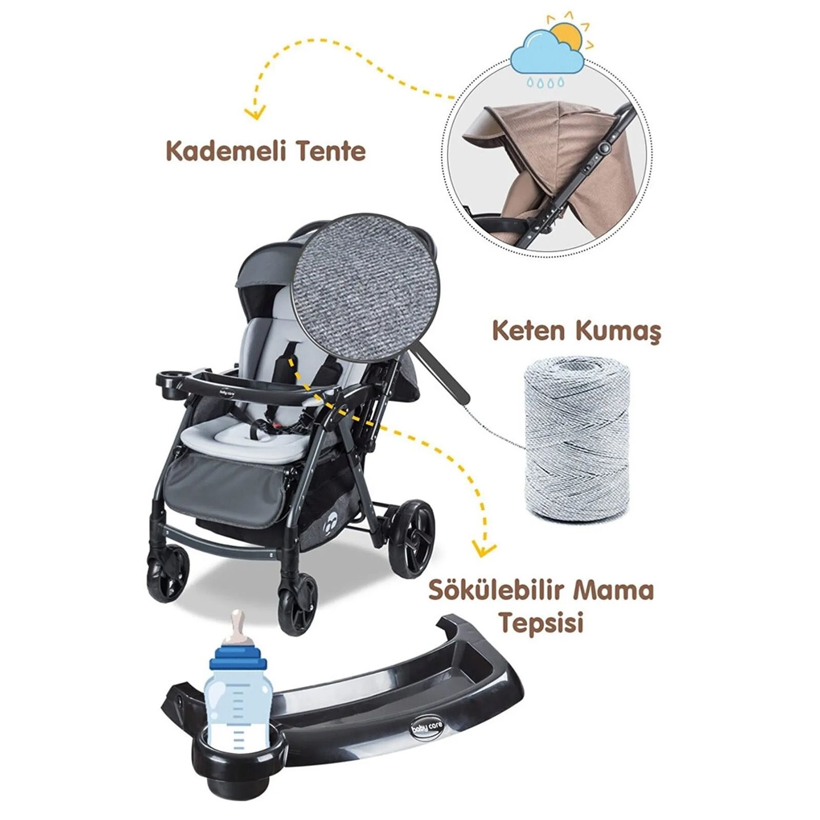 Babycare Combo Maxi Pro Çift Yönlü Bebek Arabası Gri