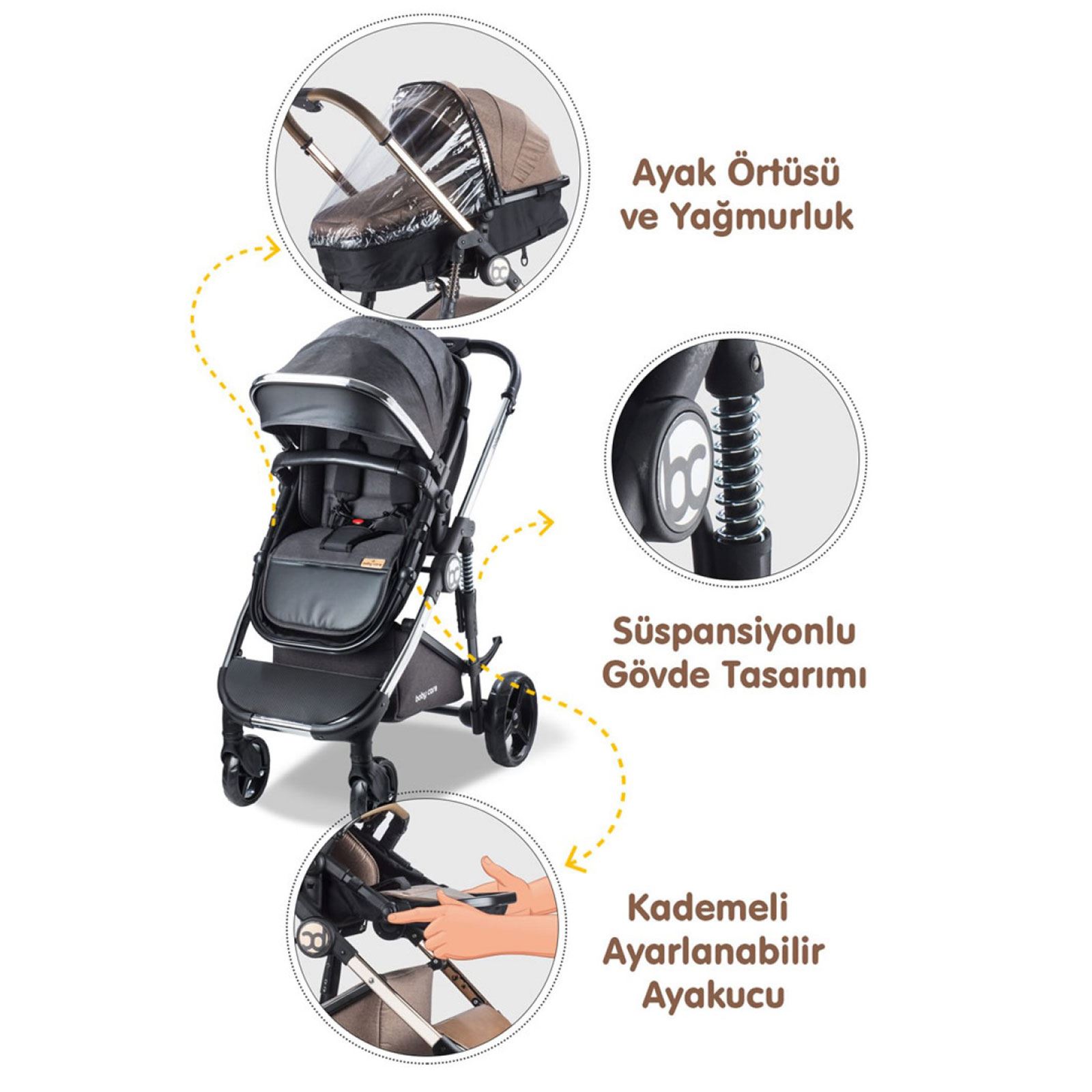 Babycare Colarado Chrome Travel Sistem Bebek Arabası Siyah