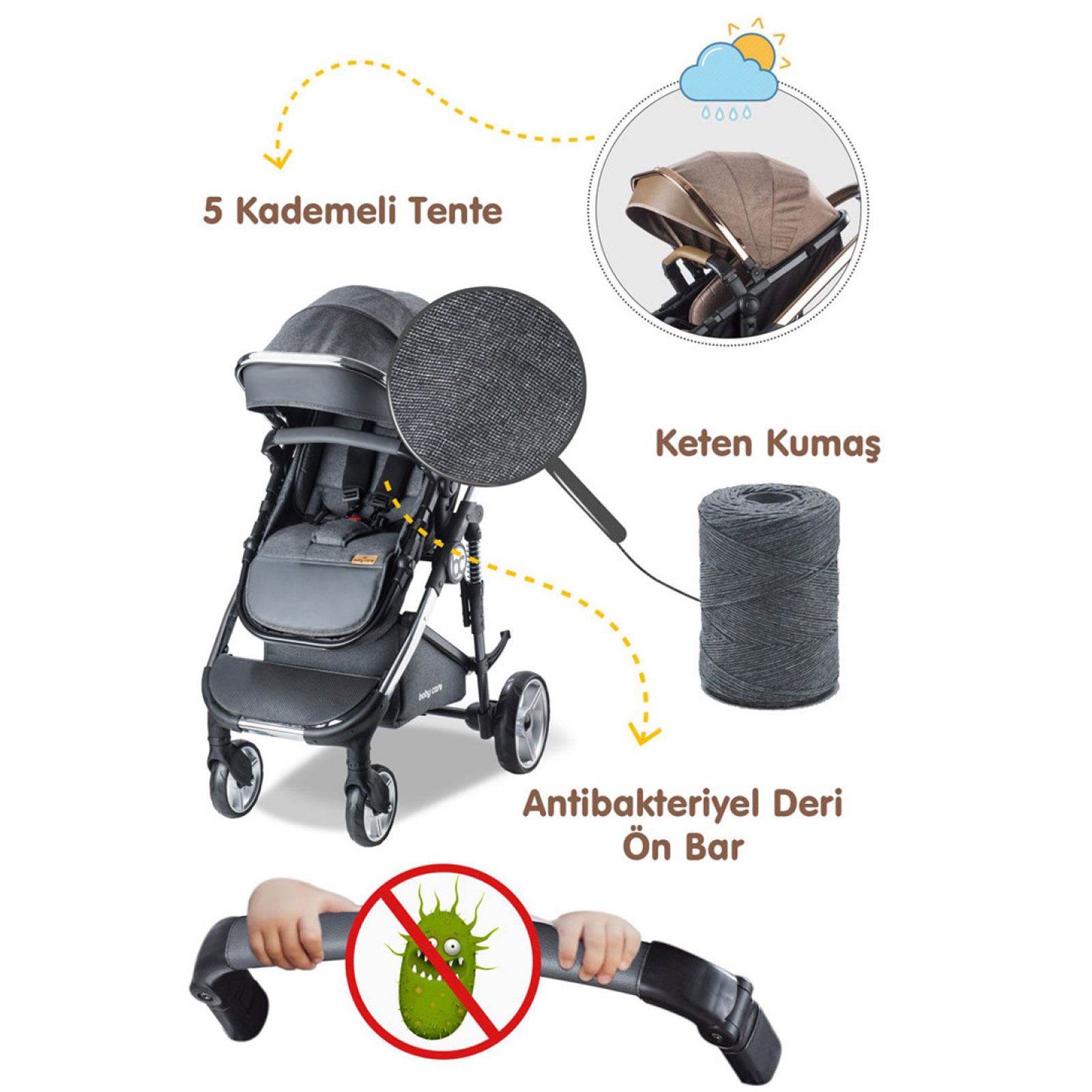 Babycare Colarado Chrome Travel Sistem Bebek Arabası Gri
