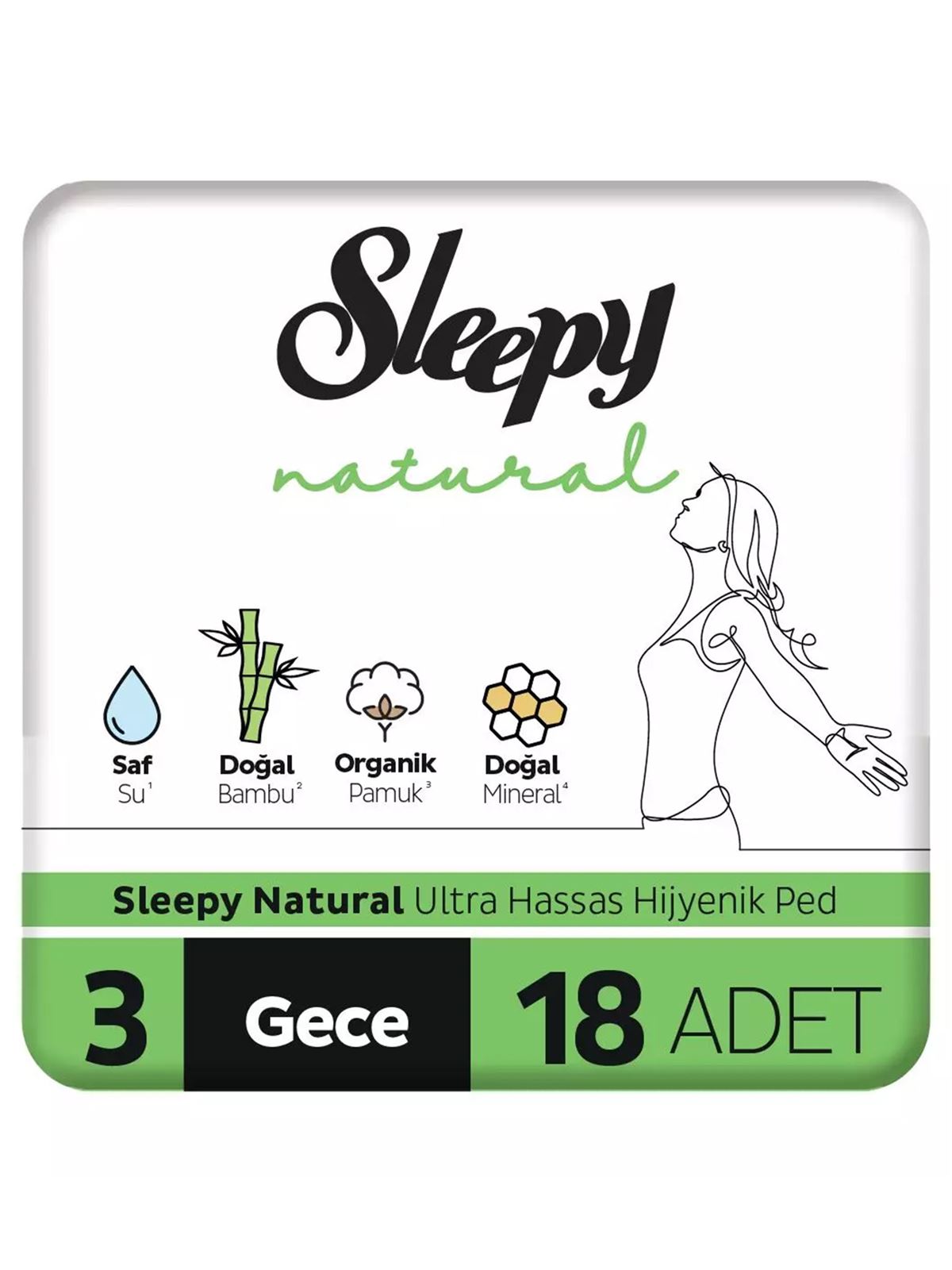 Sleepy Natural Ultra Hassas Hijyenik Gece Ped (18 Adet)