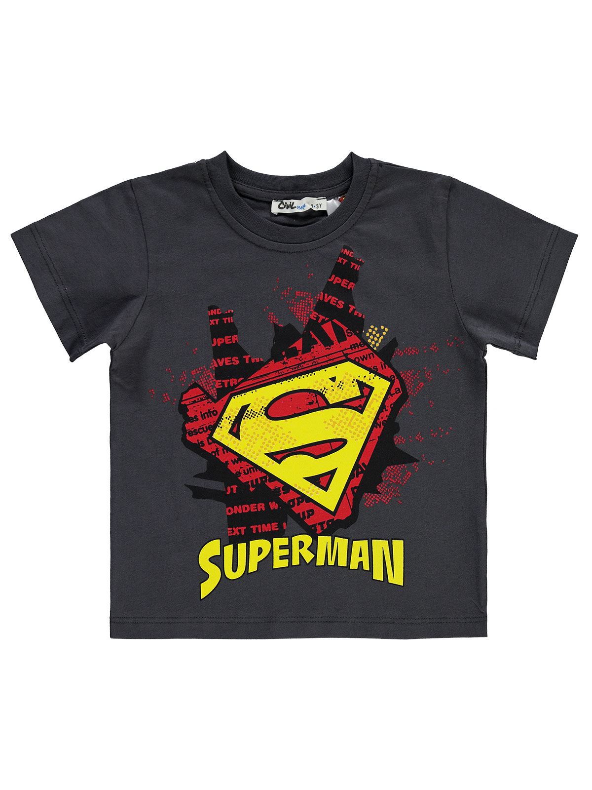 Süperman Erkek Çocuk Tişört 2-5 Yaş Füme