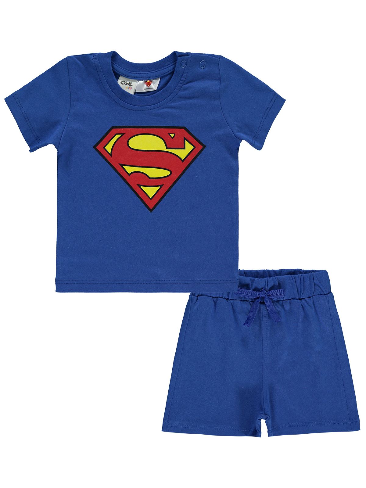 Süperman Erkek Bebek Şortlu Takım 6-18 Ay Saks Mavisi