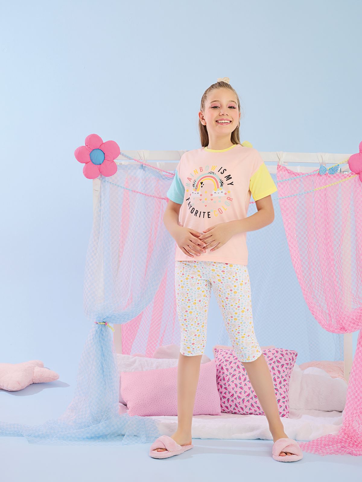 Katamino Kız Çocuk Pijama Takımı 3-9 Yaş  Pudra
