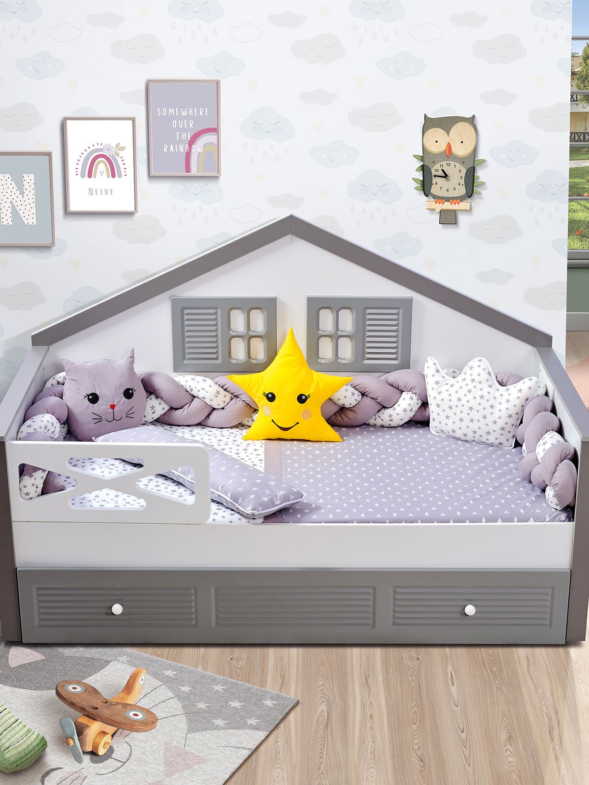Aras Bebe Örgülü Montessori Uyku Seti 90*190 Gri