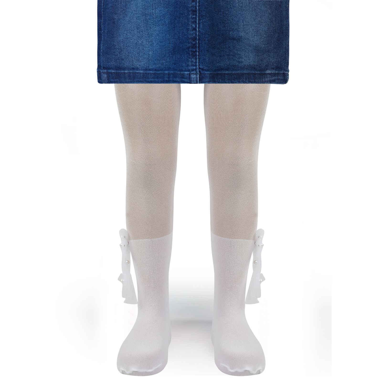 Katamino Kız Çocuk Tokalı Külotlu Çorap 3-9 Yaş Beyaz