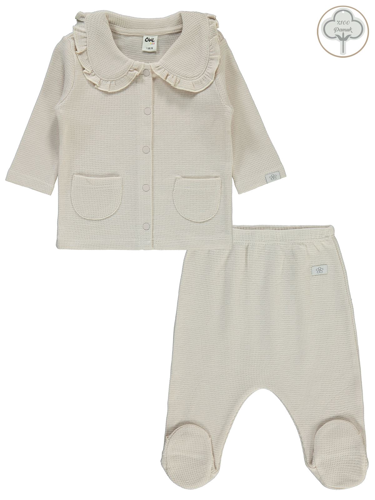 Civil Baby Kız Bebek Pijama Takımı 1-9 Ay Taş Rengi