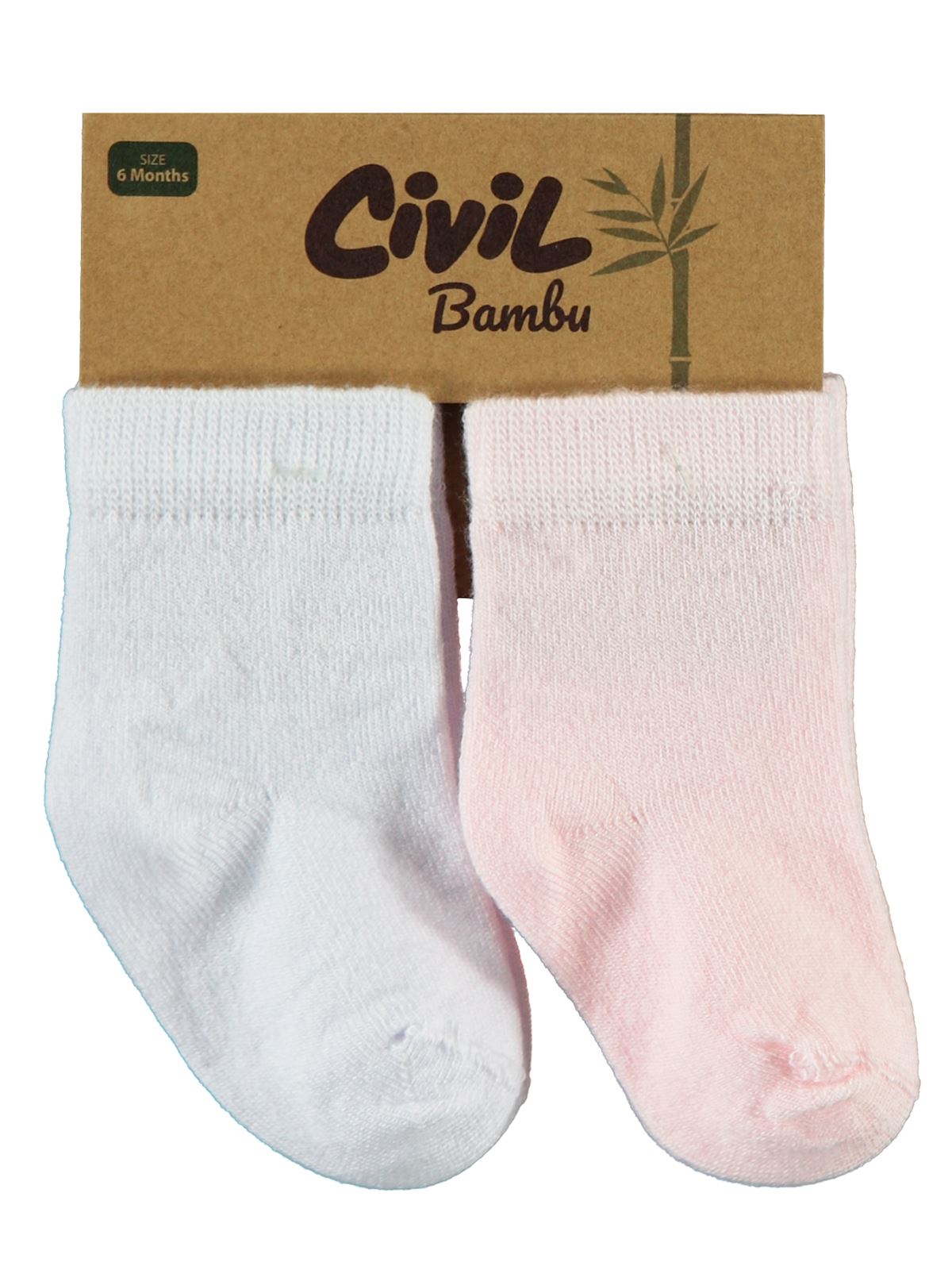 Civil Baby Bebek 2'li Bambu Çorap Set 6-18 Ay Beyaz-Pembe