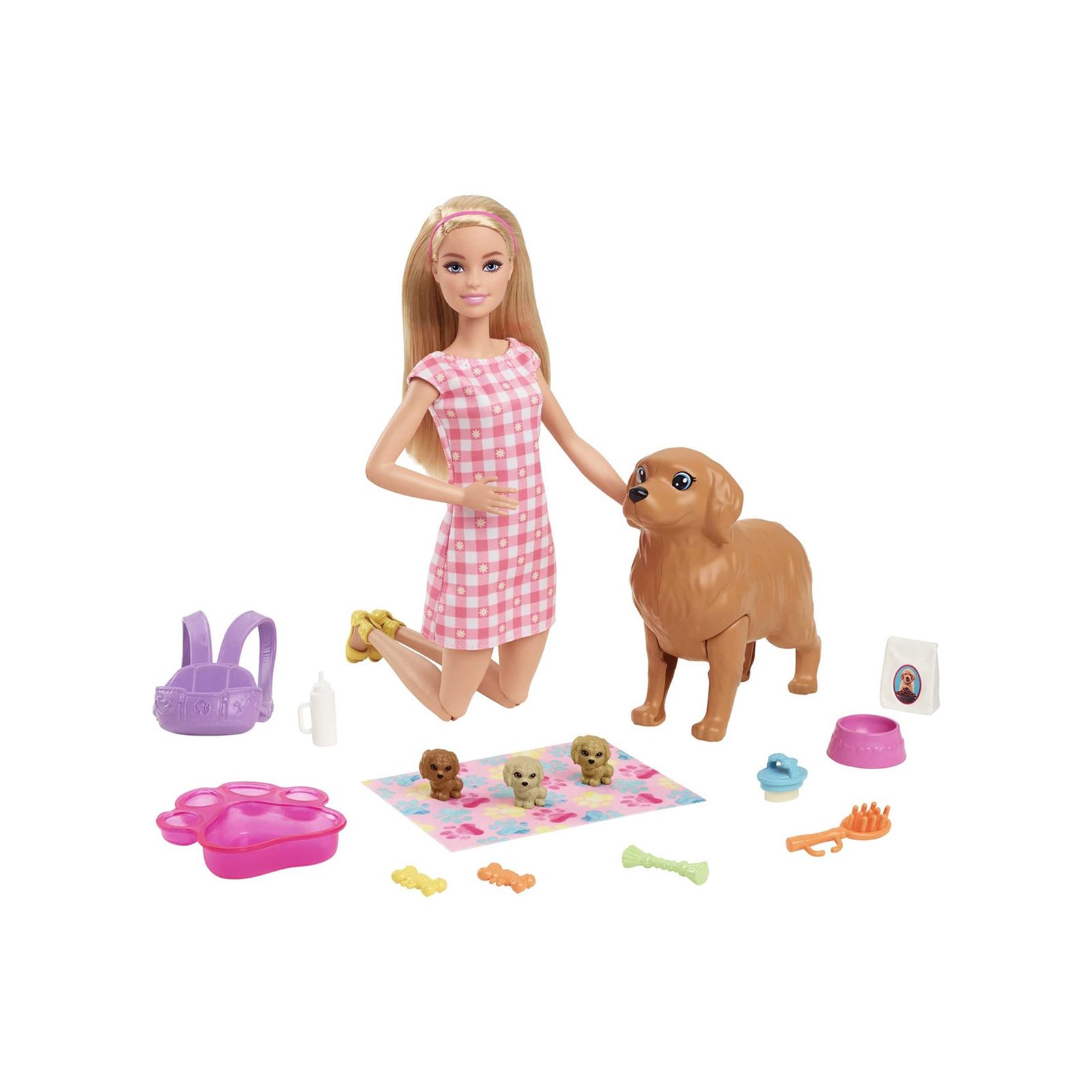 Barbie ve Yeni Doğan Köpekler Oyun Seti HCK75 Pembe