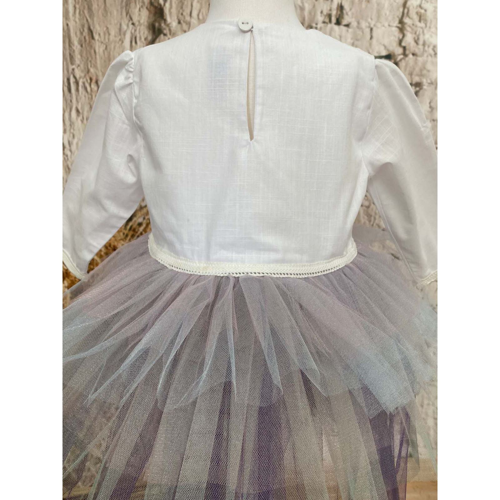 Shecco Babba Kız Çocuk Karpuz Kollu Tütü Elbise Bandana Takım 6-10 Yaş Beyaz-Mor