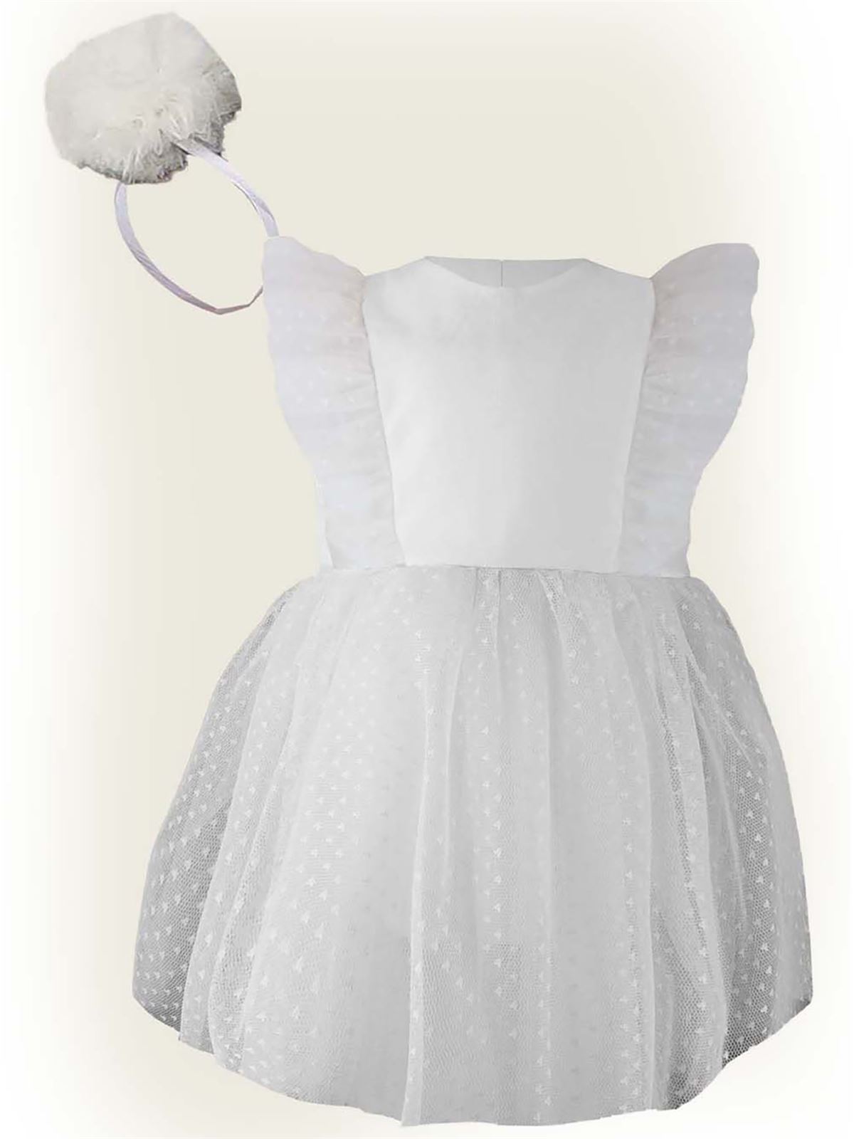 Shecco Babba Tütü Elbise Bandana Takım Doğum Günü Elbisesi 1-5 Yaş Abiye Beyaz