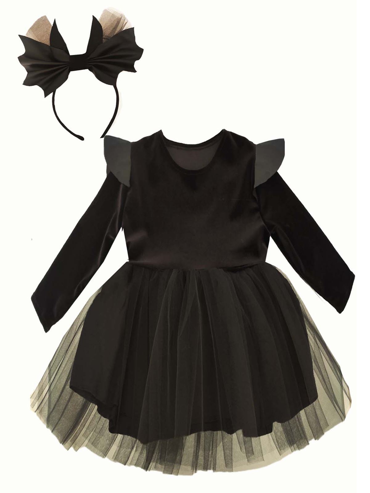 Shecco Babba Kız Çocuk Deri Detaylı Tütü Elbise Taç Takım 6-10 Yaş Siyah