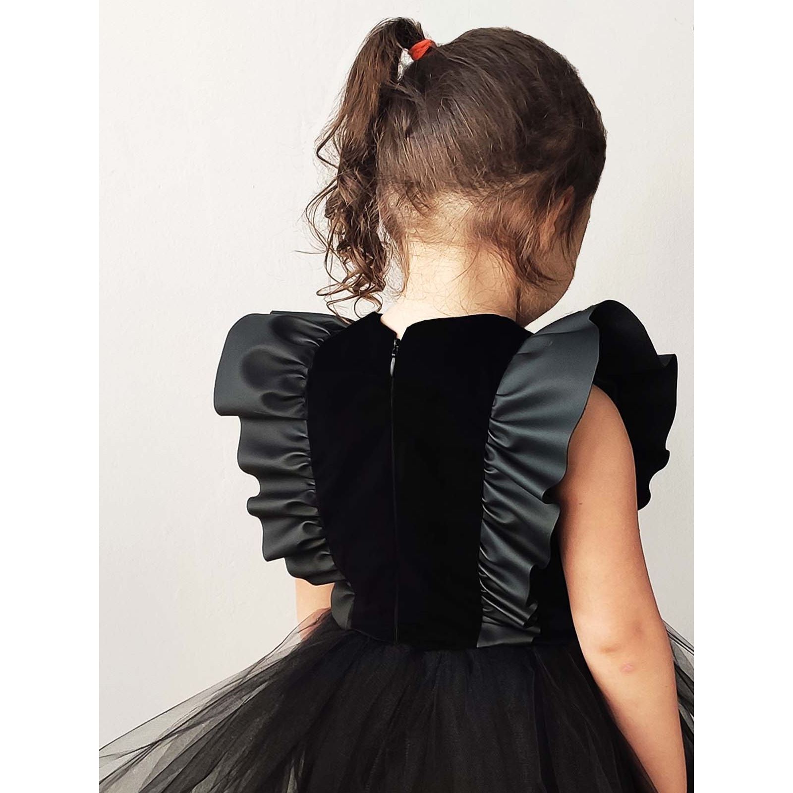 Shecco Babba Kız Çocuk Deri Detaylı Tütü Elbise 6-10 Yaş Siyah