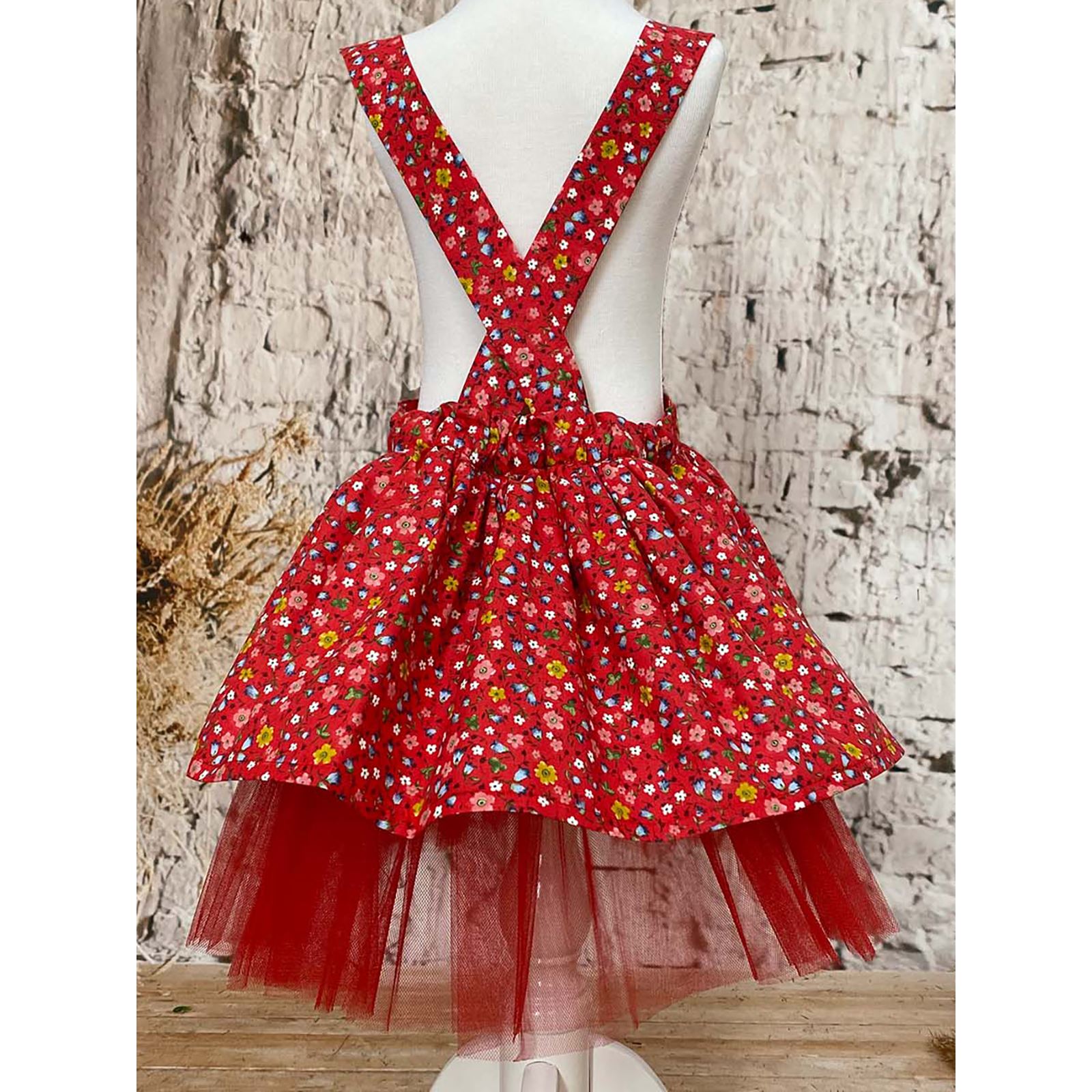 Shecco Babba Kız Çocuk Elbise Bandana Takım Çiçekli 6-10 Yaş Kırmızı