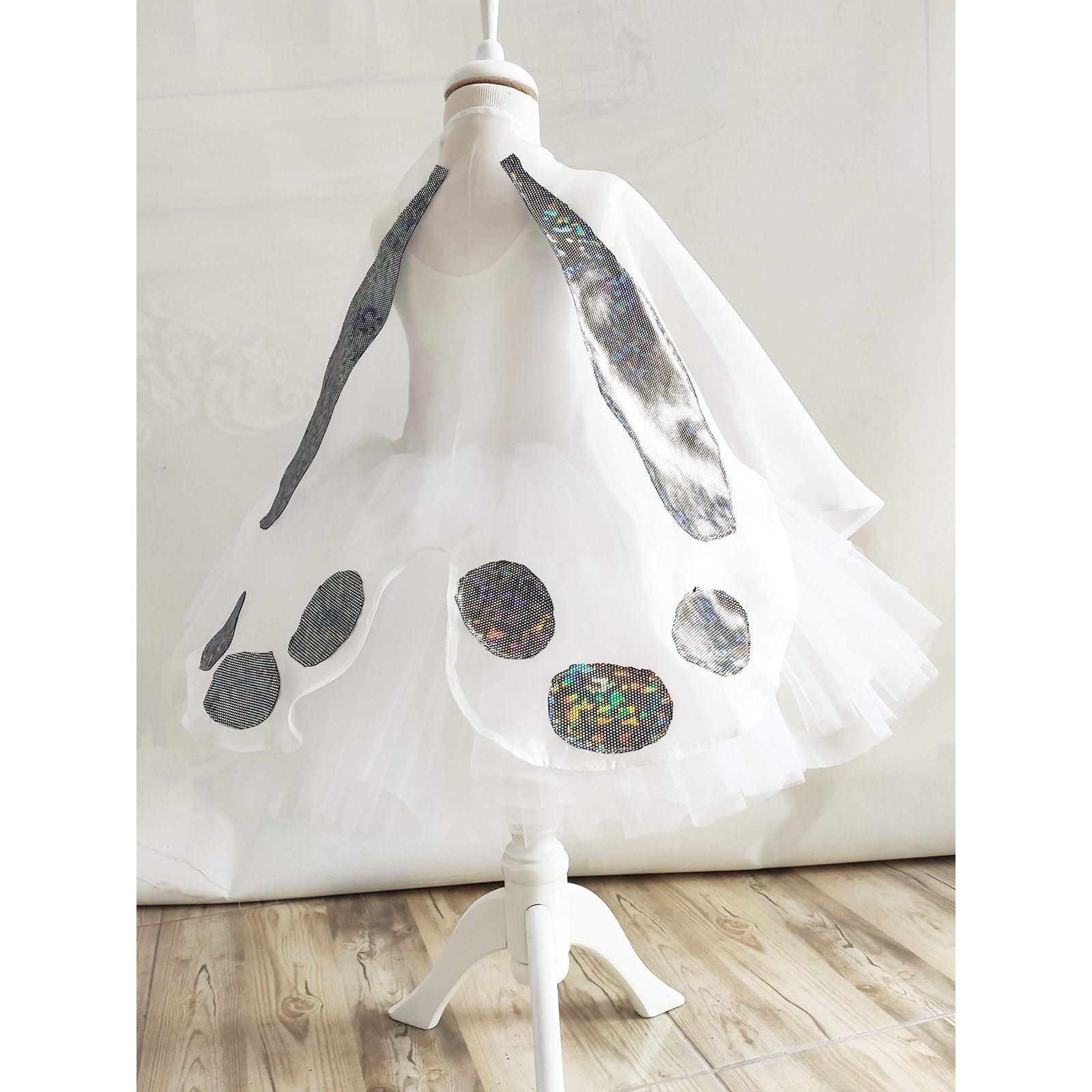 Shecco Babba Balerin Model Kız Çocuk Tütü Elbise, Kelebek Pelerin ve Bandana Takımı - Çocuk Abiye Elbise 1-5 Yaş Abiye Beyaz