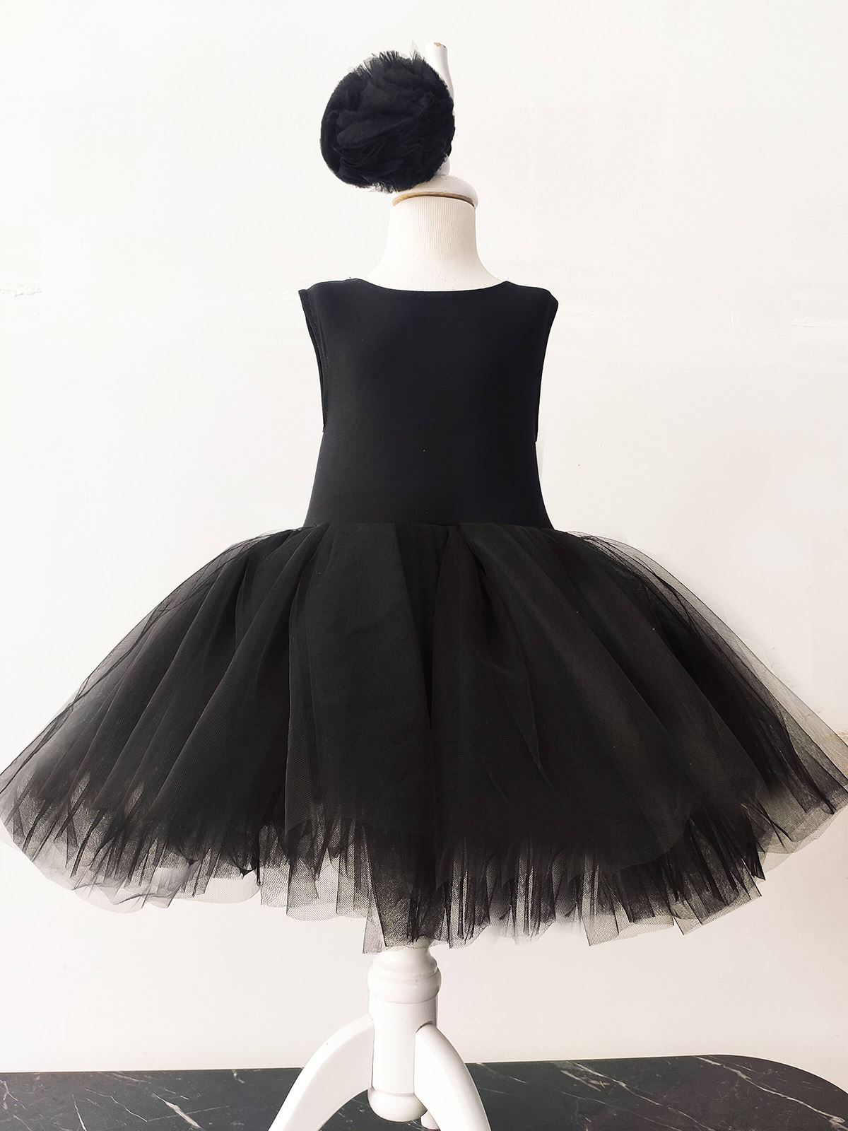 Shecco Babba Balerin Model Kız Çocuk Tütü Elbise, Pon Pon Bandana Takımı - Çocuk Abiye Elbise 1-5 Yaş Abiye Siyah