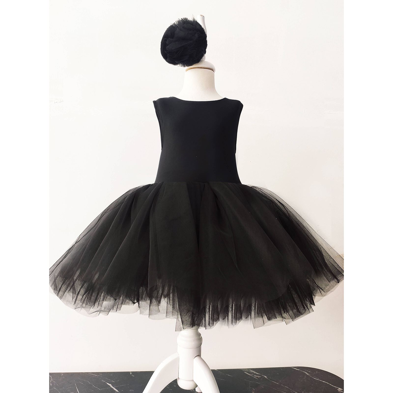 Shecco Babba Balerin Model Kız Çocuk Tütü Elbise, Kelebek Pelerin ve Bandana Takımı - Çocuk Abiye Elbise 6-10 Yaş Abiye Siyah