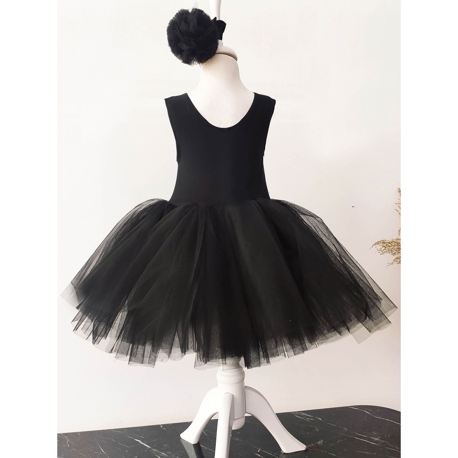 Shecco Babba Balerin Model Kız Çocuk Tütü Elbise, Kelebek Pelerin ve Bandana Takımı - Çocuk Abiye Elbise 6-10 Yaş Abiye Siyah