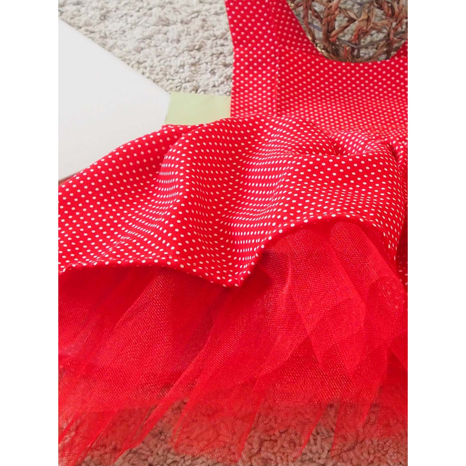 Shecco Babba Puantiyeli Kız Çocuk Tütü Elbise Bandana Takım 6-10 Yaş Kırmızı