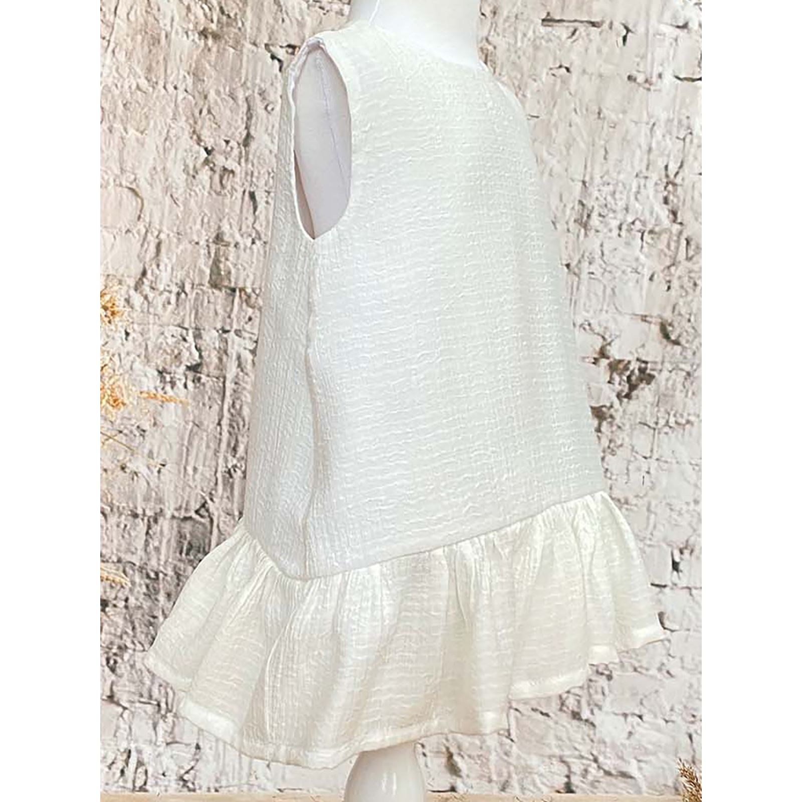 Shecco Babba Kız Çocuk Eteği Fırfırlı Elbise 6-10 Yaş Beyaz