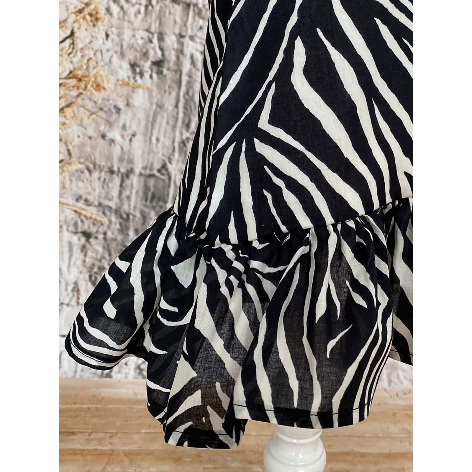 Shecco Babba Kız Çocuk Eteği Fırfırlı Elbise 6-10 Yaş Siyah-Beyaz