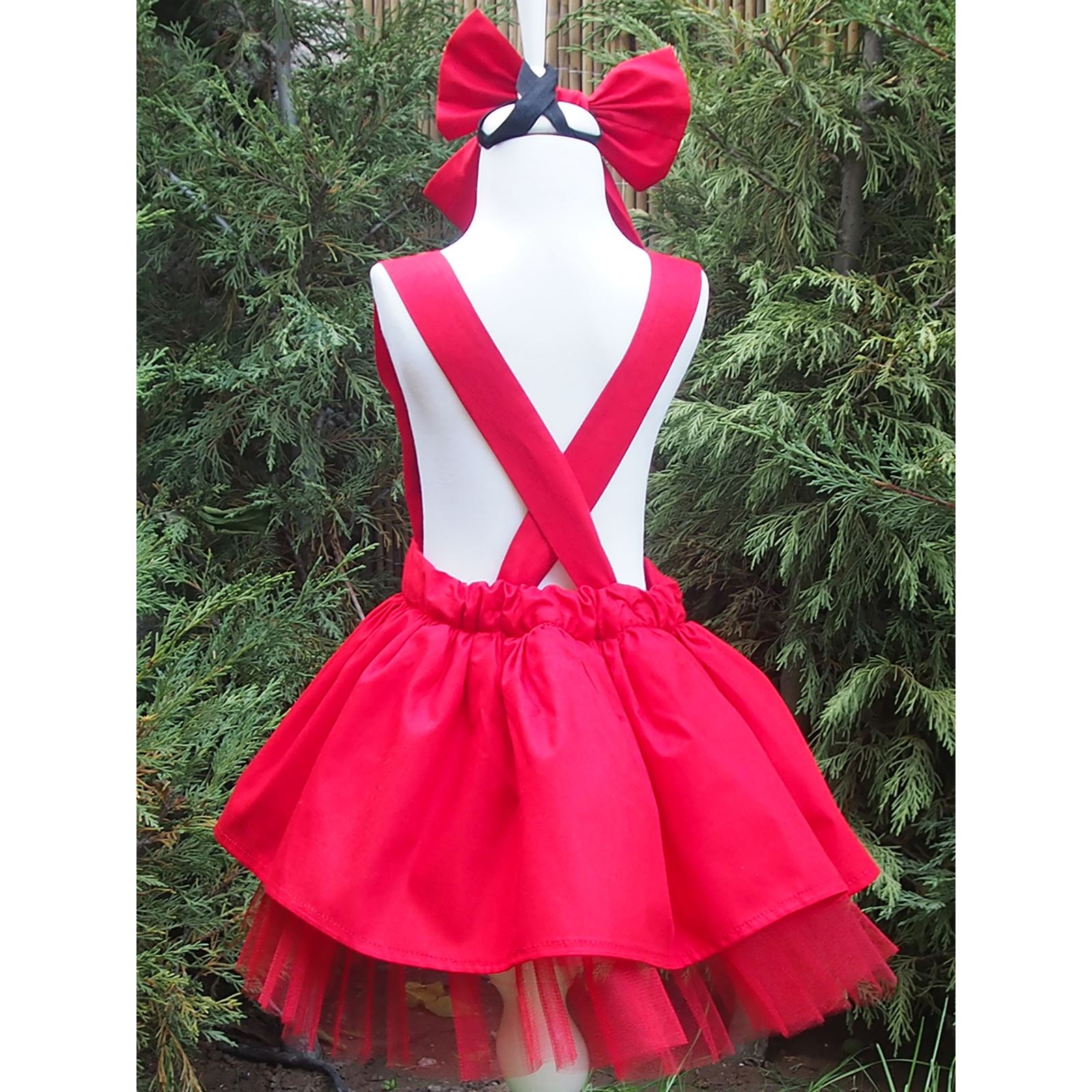 Shecco Babba Kız Çocuk Tütü Elbise Bandana Takım 6-10 Yaş Kırmızı