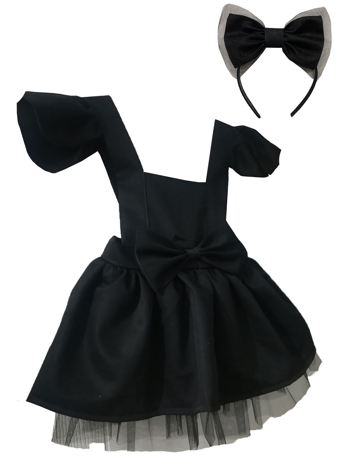 Shecco Babba Kız Çocuk Fırfırlı Tütü Elbise Taç Takım 6-10 Yaş Siyah