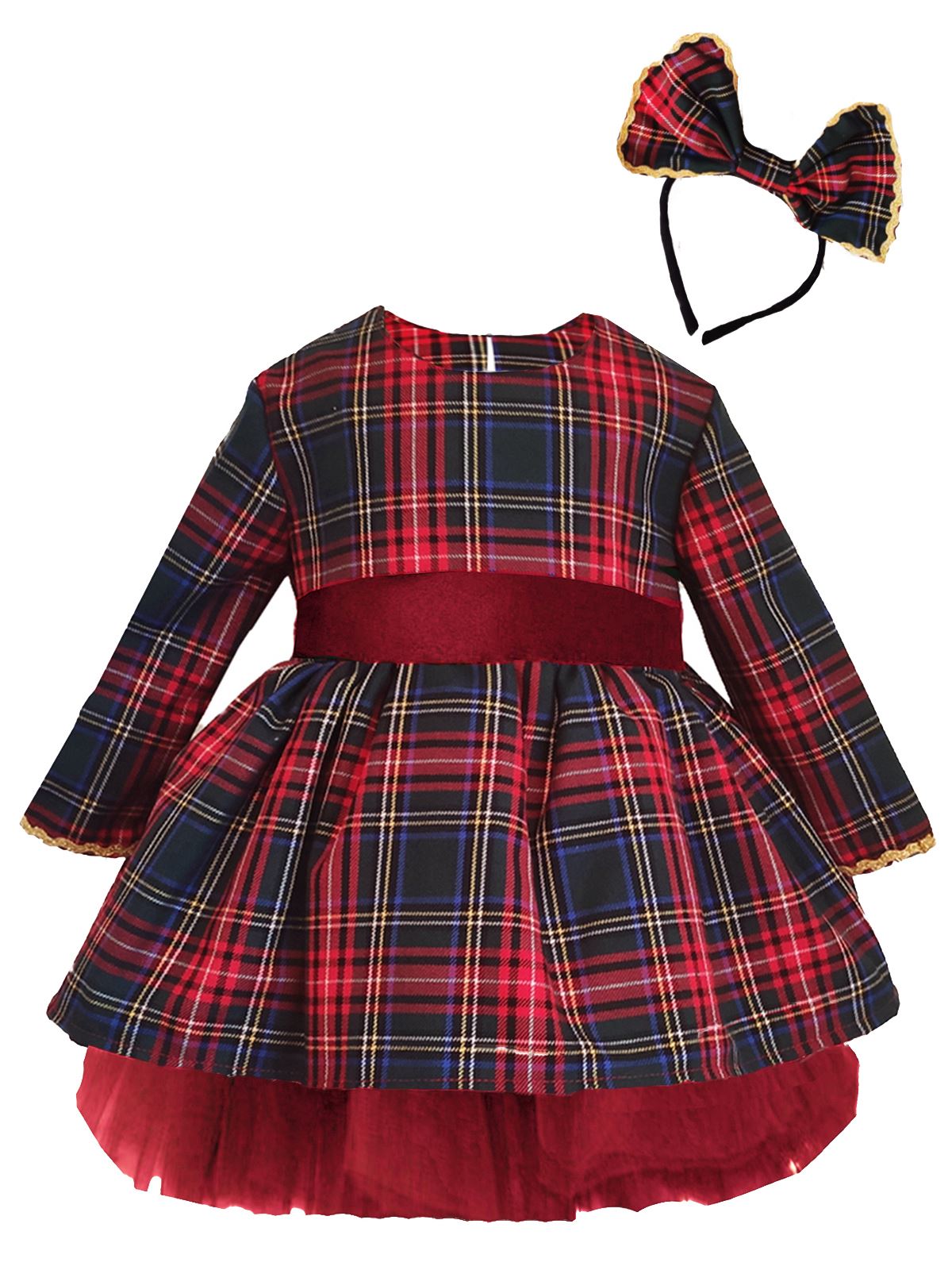 Shecco Babba Kız Çocuk Tütü Elbise Taç Takım Fiyonk 6-10 Yaş Kırmızı