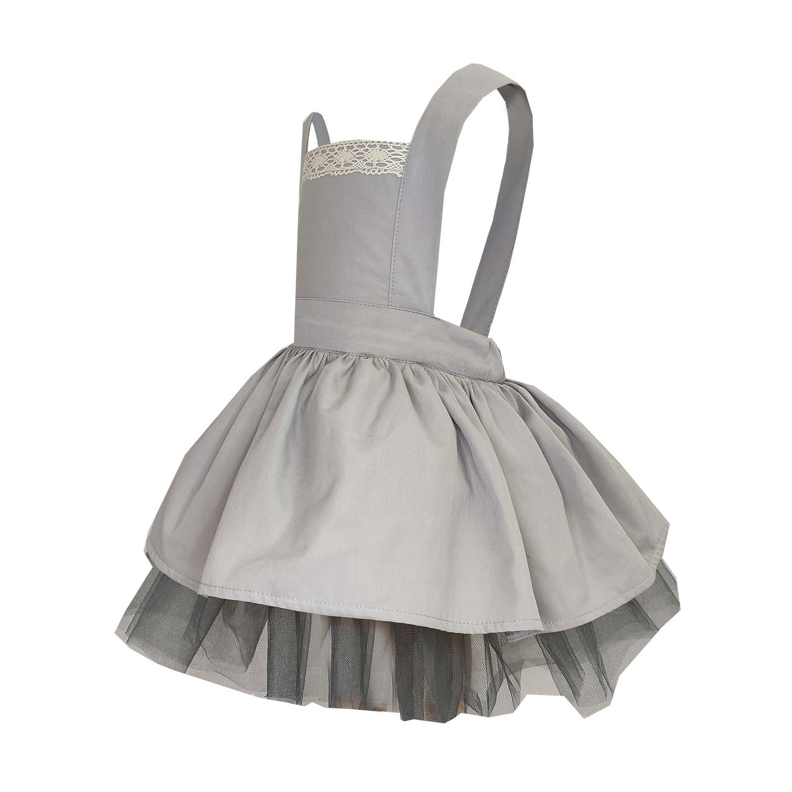 Shecco Babba Kız Çocuk Dantel Detaylı Tütü Elbise Taç Takım 6-10 Yaş Gri