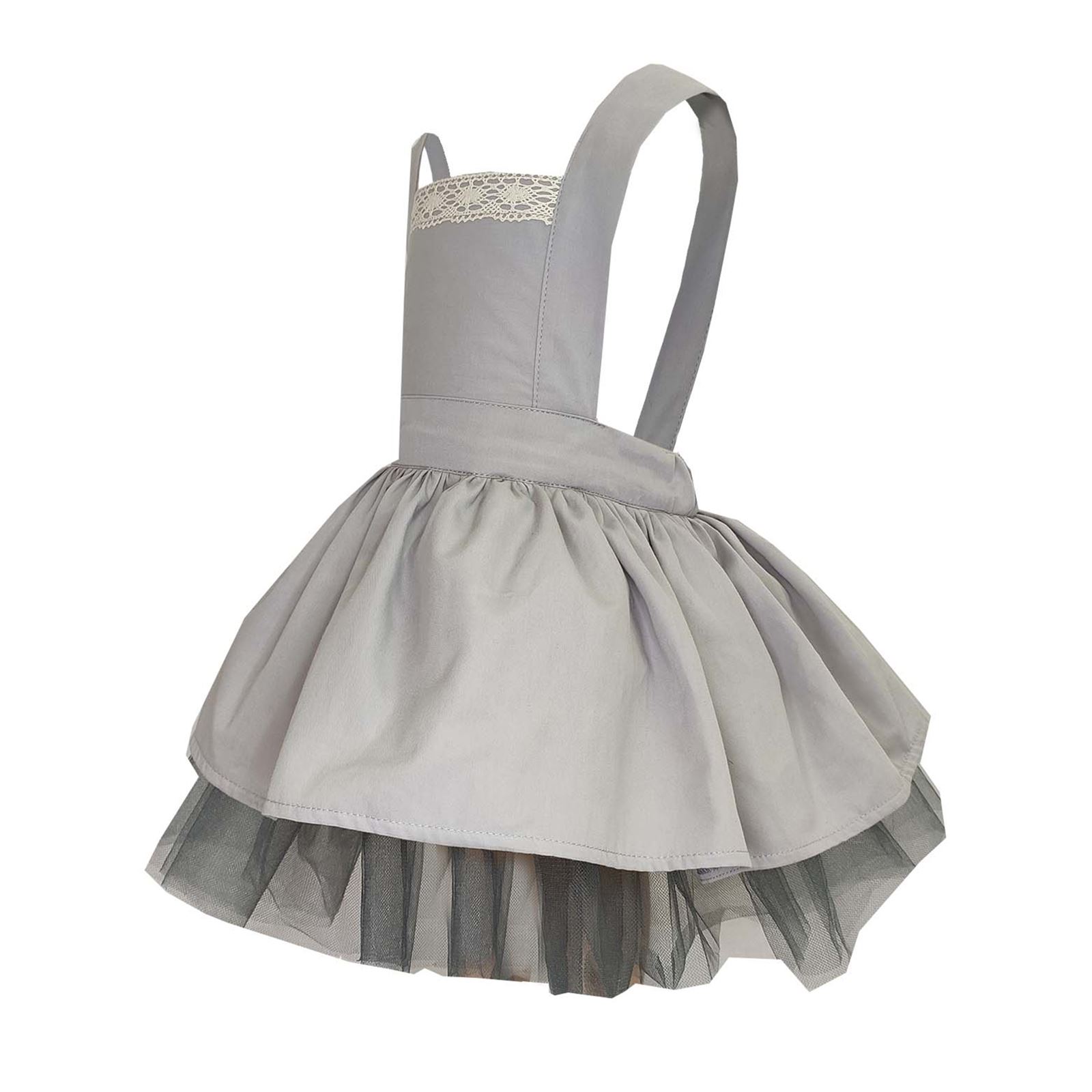 Shecco Babba Kız Çocuk Dantel Detaylı Salopet Elbise 6-10 Yaş Slopet Gri
