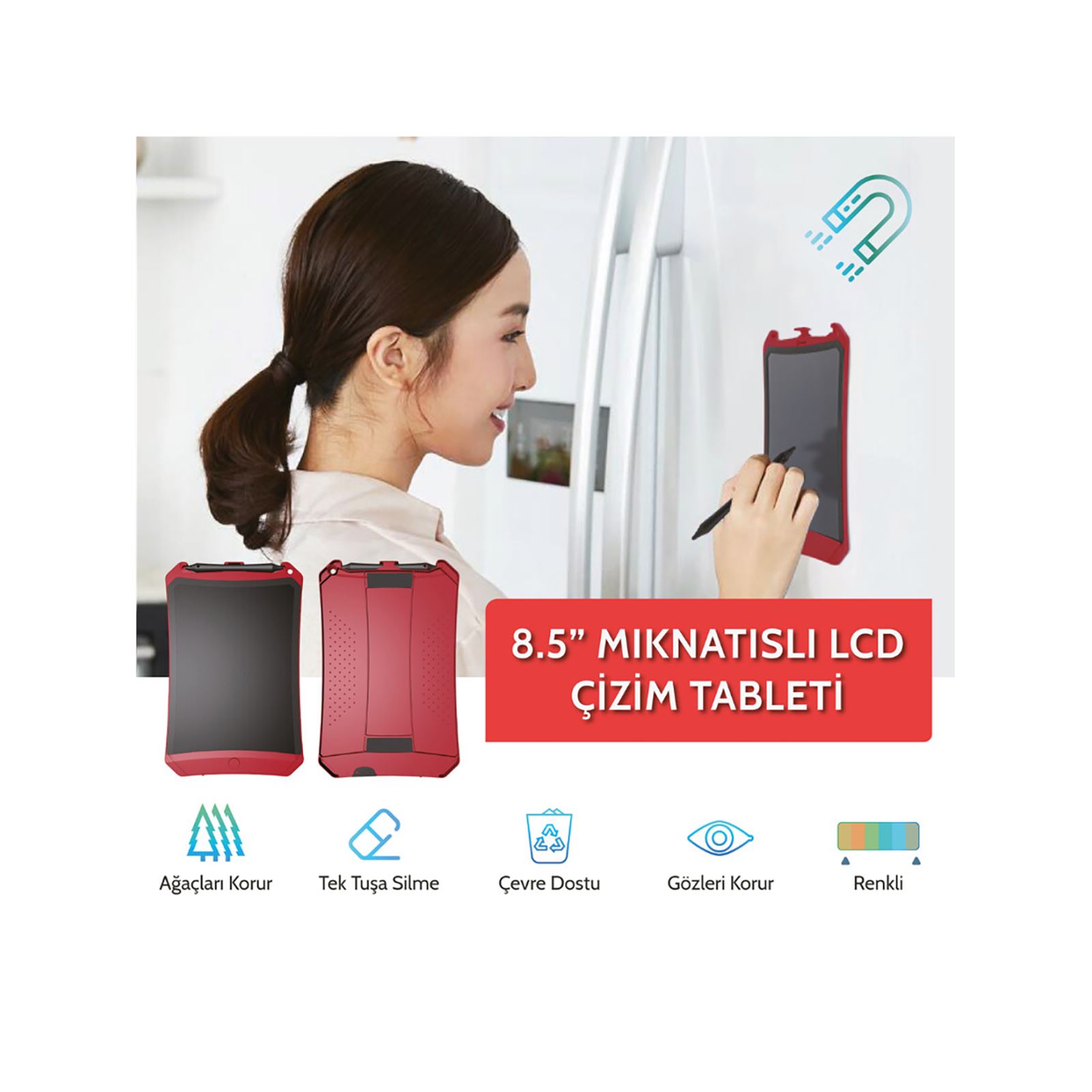 Xiaomi Wicue 8,5’’ Mıknatıslı LCD Dijital Renkli Çizim Tableti Kırmızı