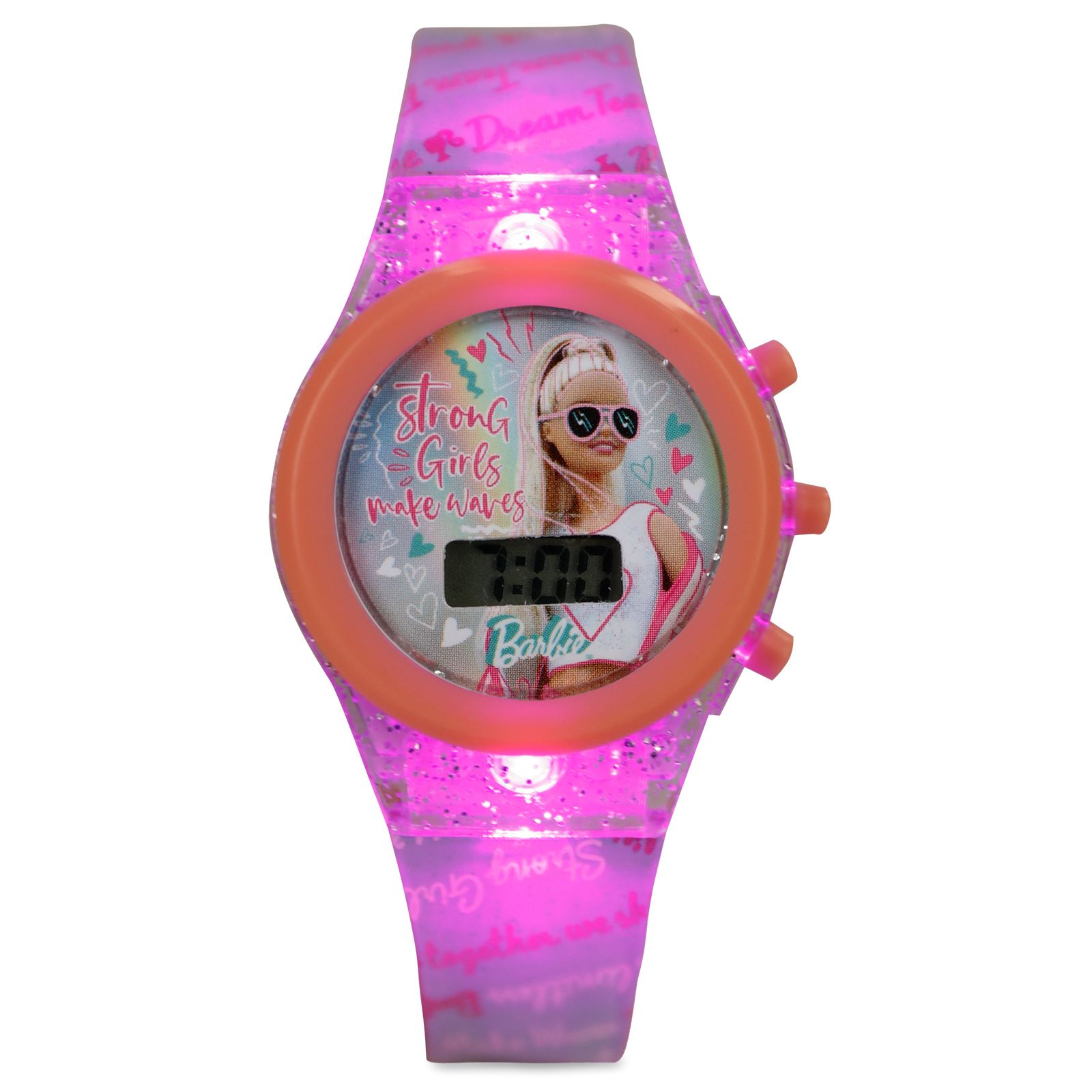 Barbie Frocx Lisanslı Led Işıklı Dijital Kol Saati Pembe